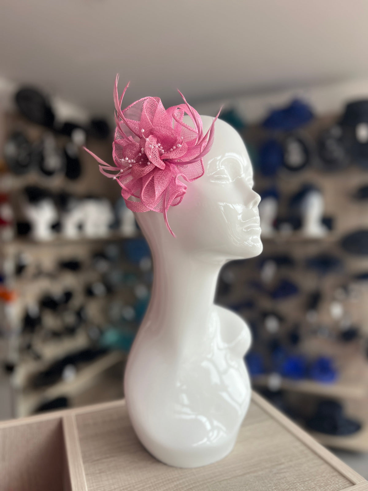 Pink Small Fascinator with Decorative Beads &amp; Feathers-Fascinators Direct