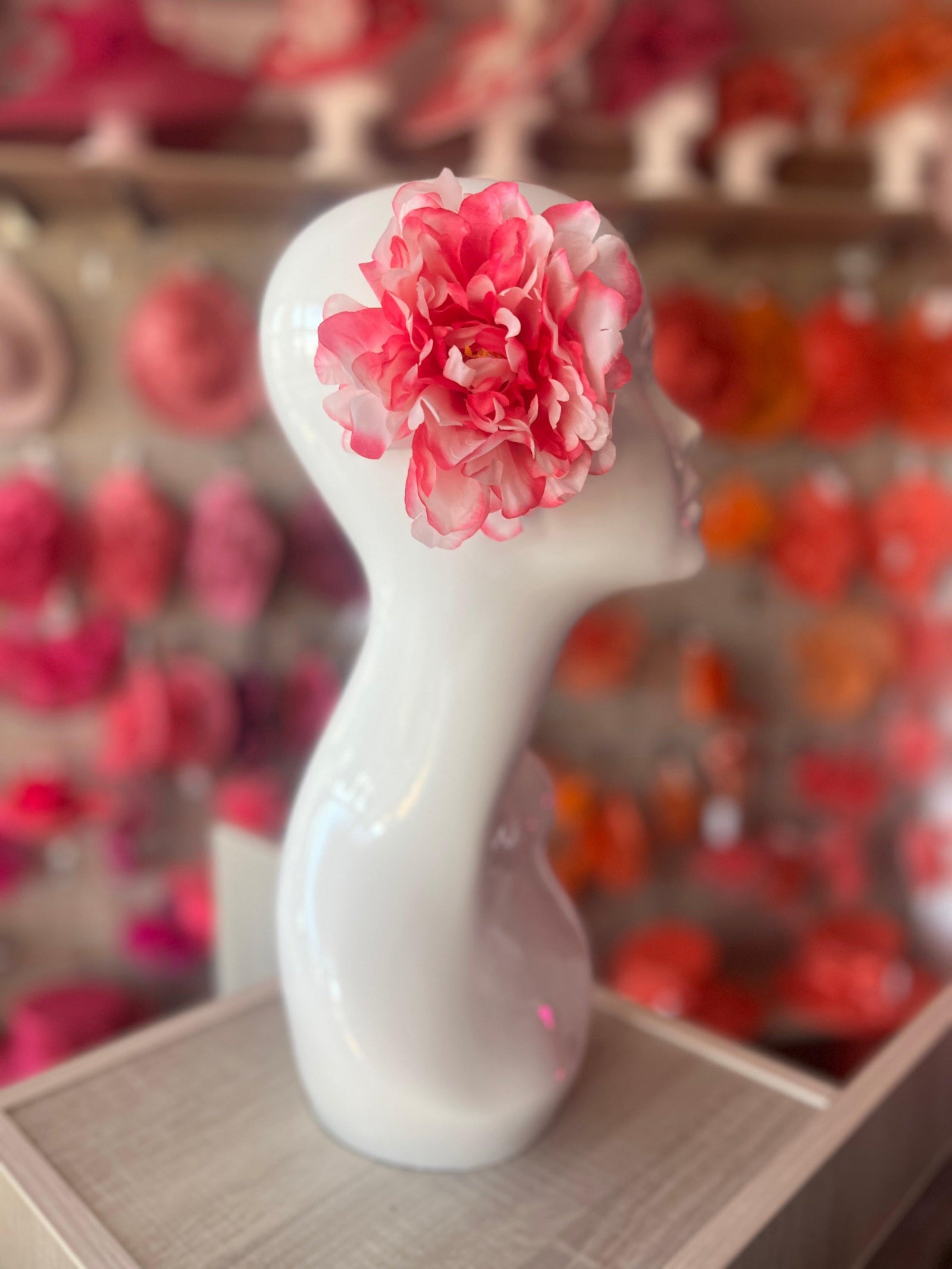 Pink Variegated Peony Hair flower-Fascinators Direct