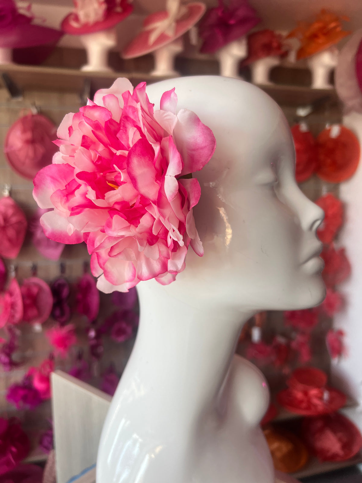 Pink Variegated Peony Hair flower-Fascinators Direct