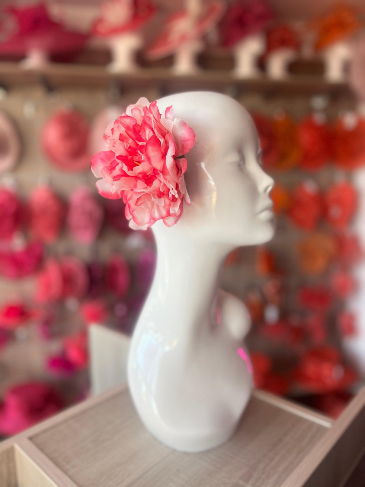 Pink Variegated Peony Hair flower-Fascinators Direct