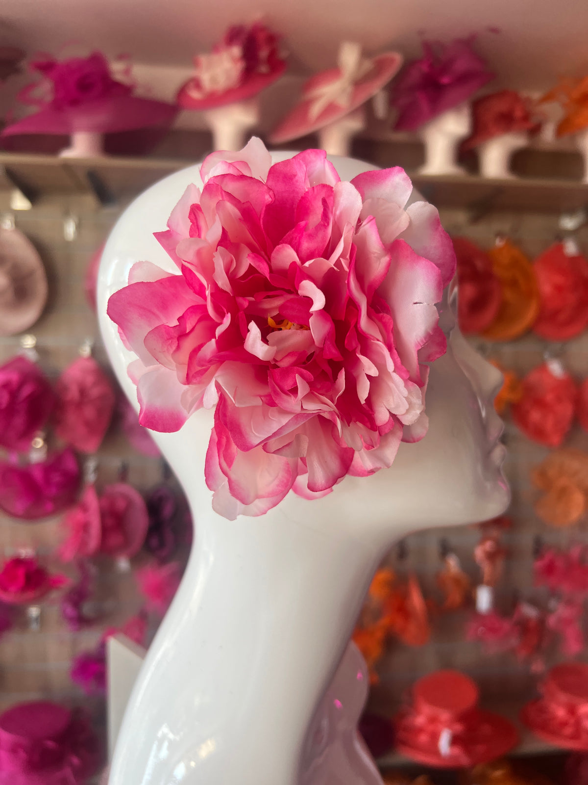 Pink Variegated Peony Hair flower-Fascinators Direct