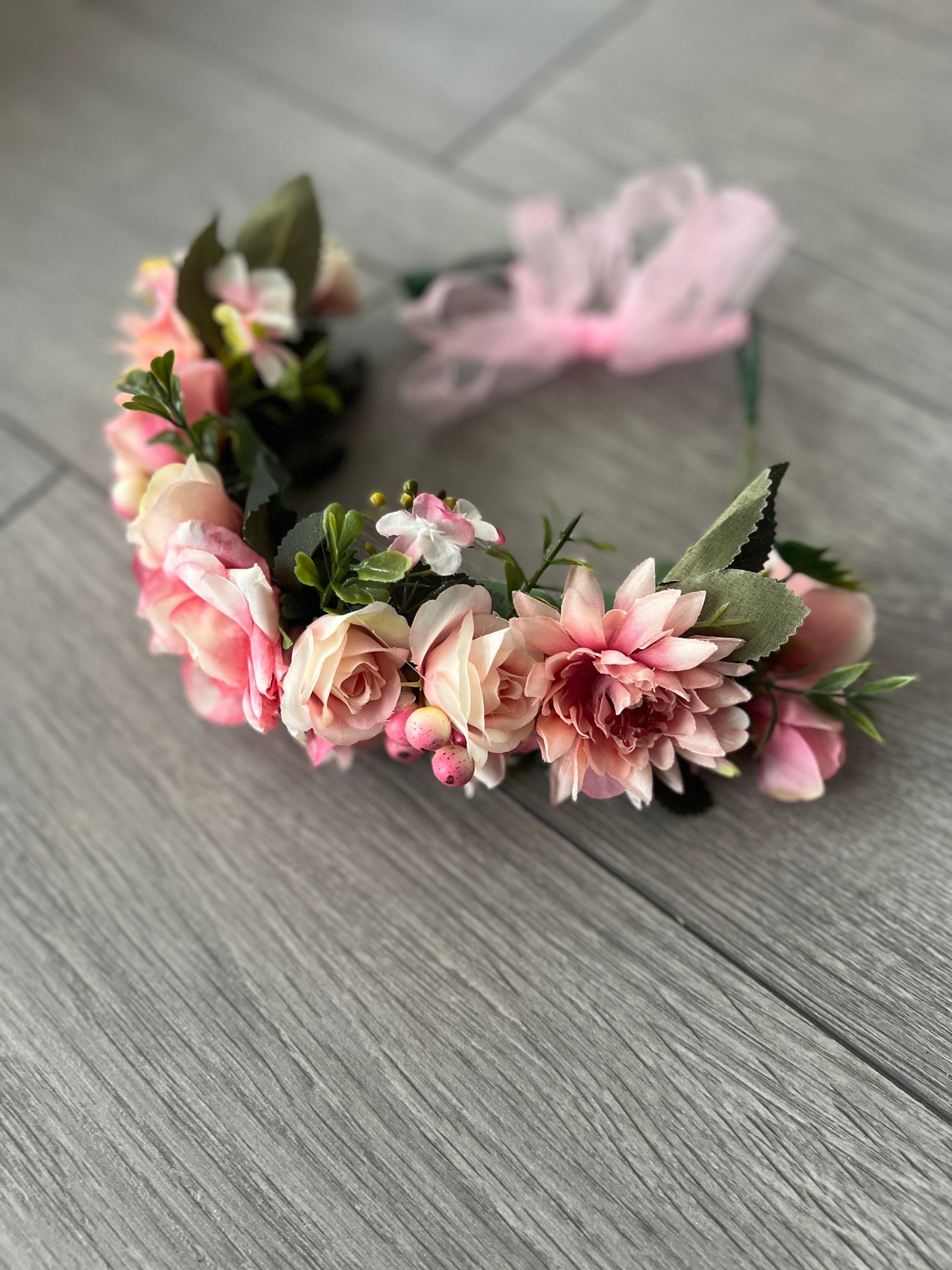 Pink Vintage Rose & Dahlia Flower Crown Hair Garland-Fascinators Direct