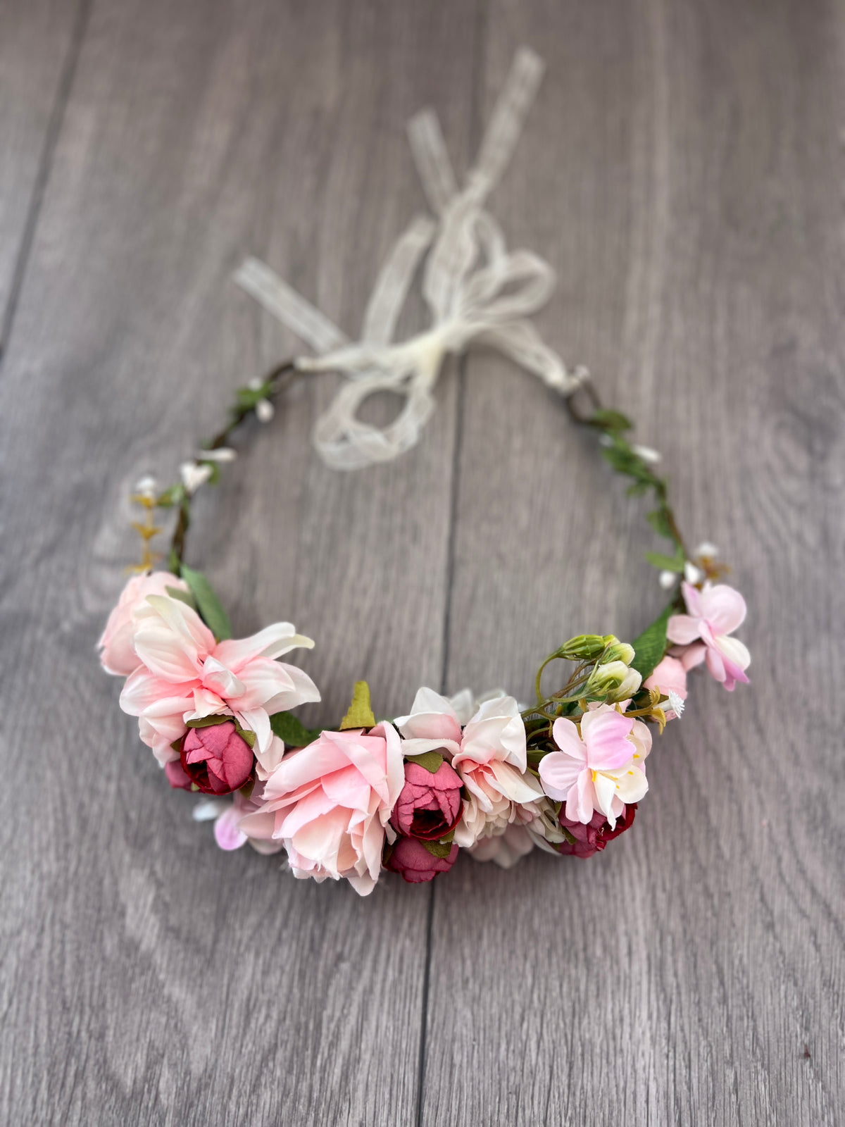 Pink Vintage Rose Flower Crown Hair Garland-Fascinators Direct