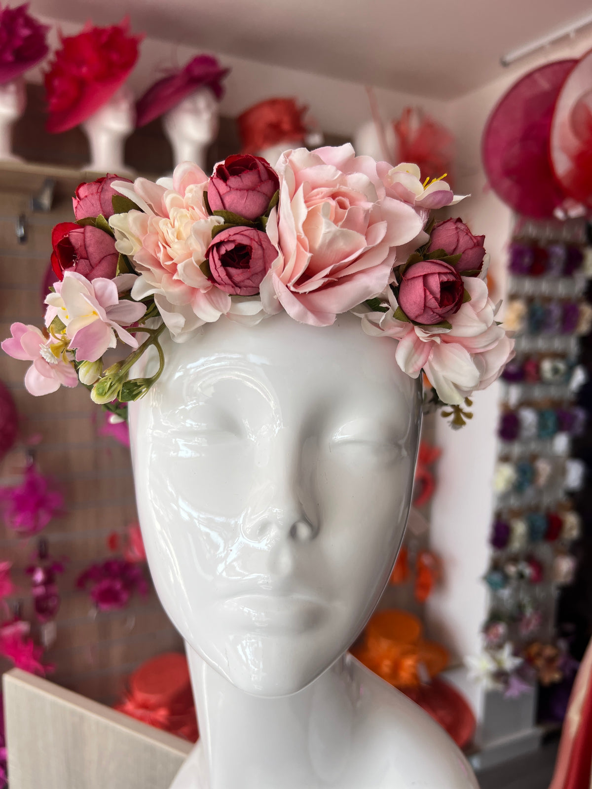 Pink Vintage Rose Flower Crown Hair Garland-Fascinators Direct