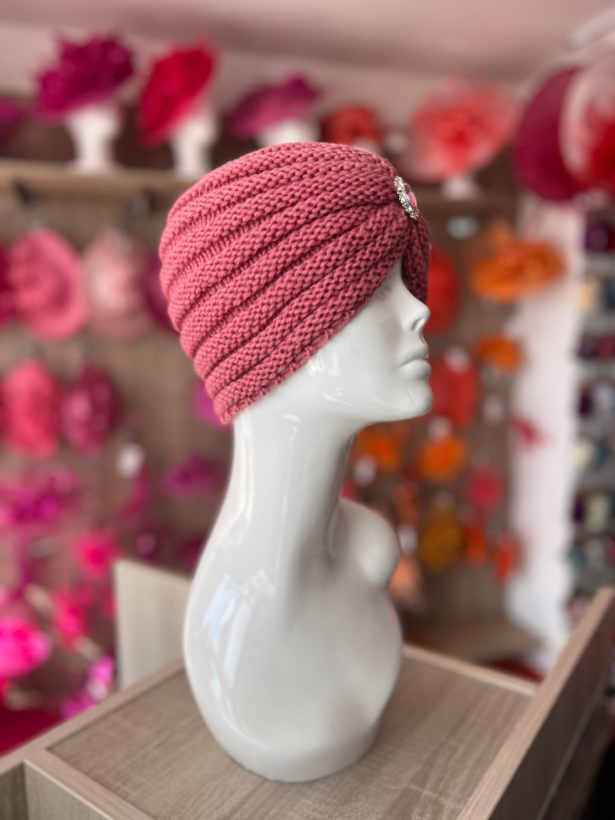 Pink Winter Turban Hat With Embellishment-Fascinators Direct