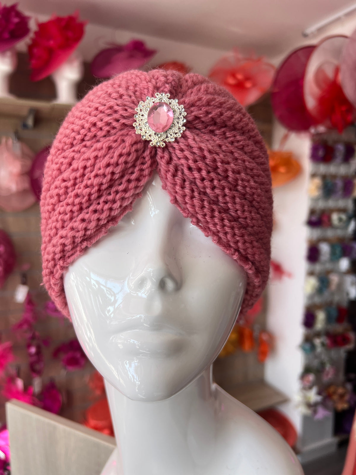 Pink Winter Turban Hat With Embellishment-Fascinators Direct