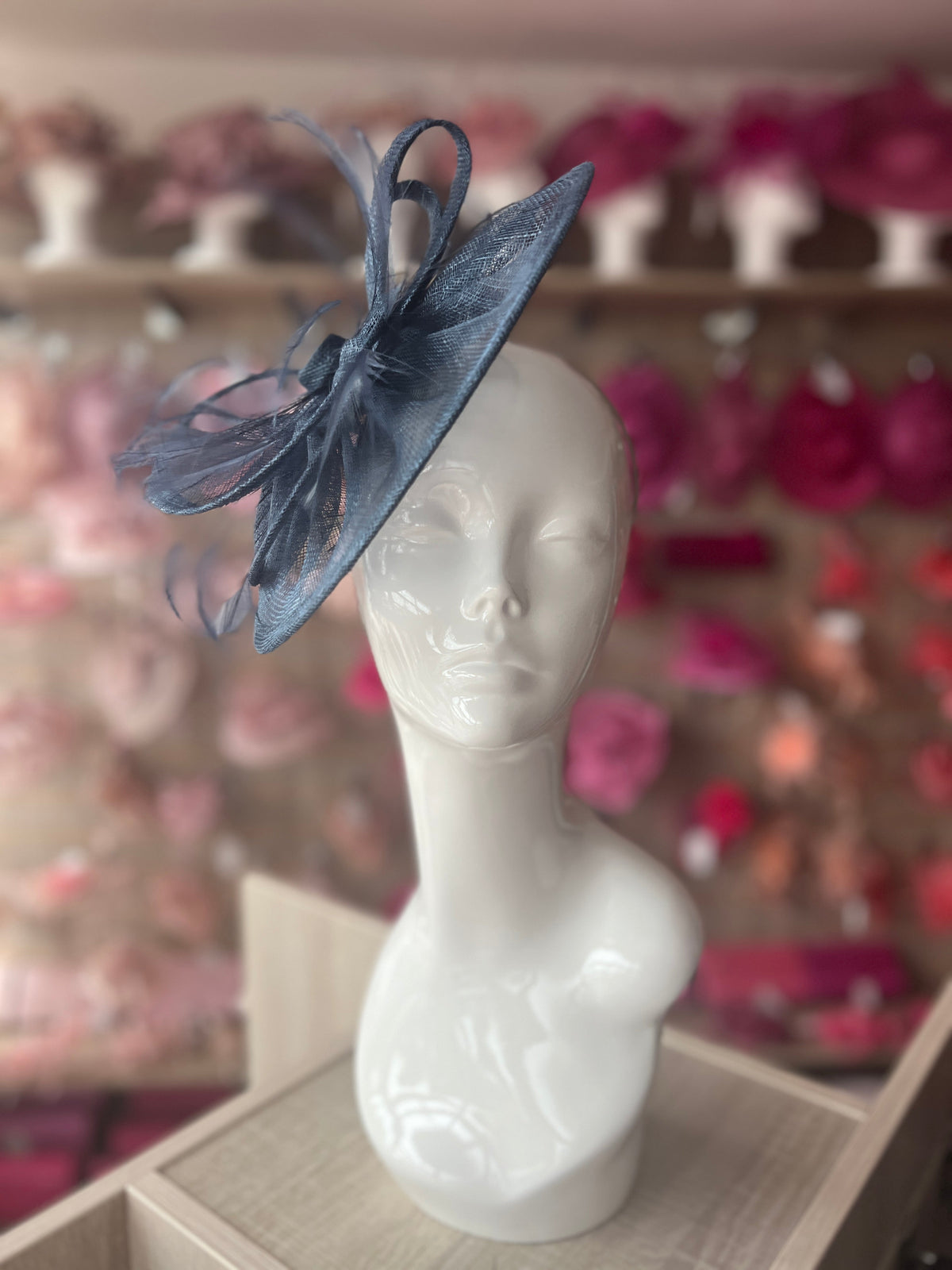 Pleated Airforce Blue Headband Fascinator with Wispy Feathers-Fascinators Direct