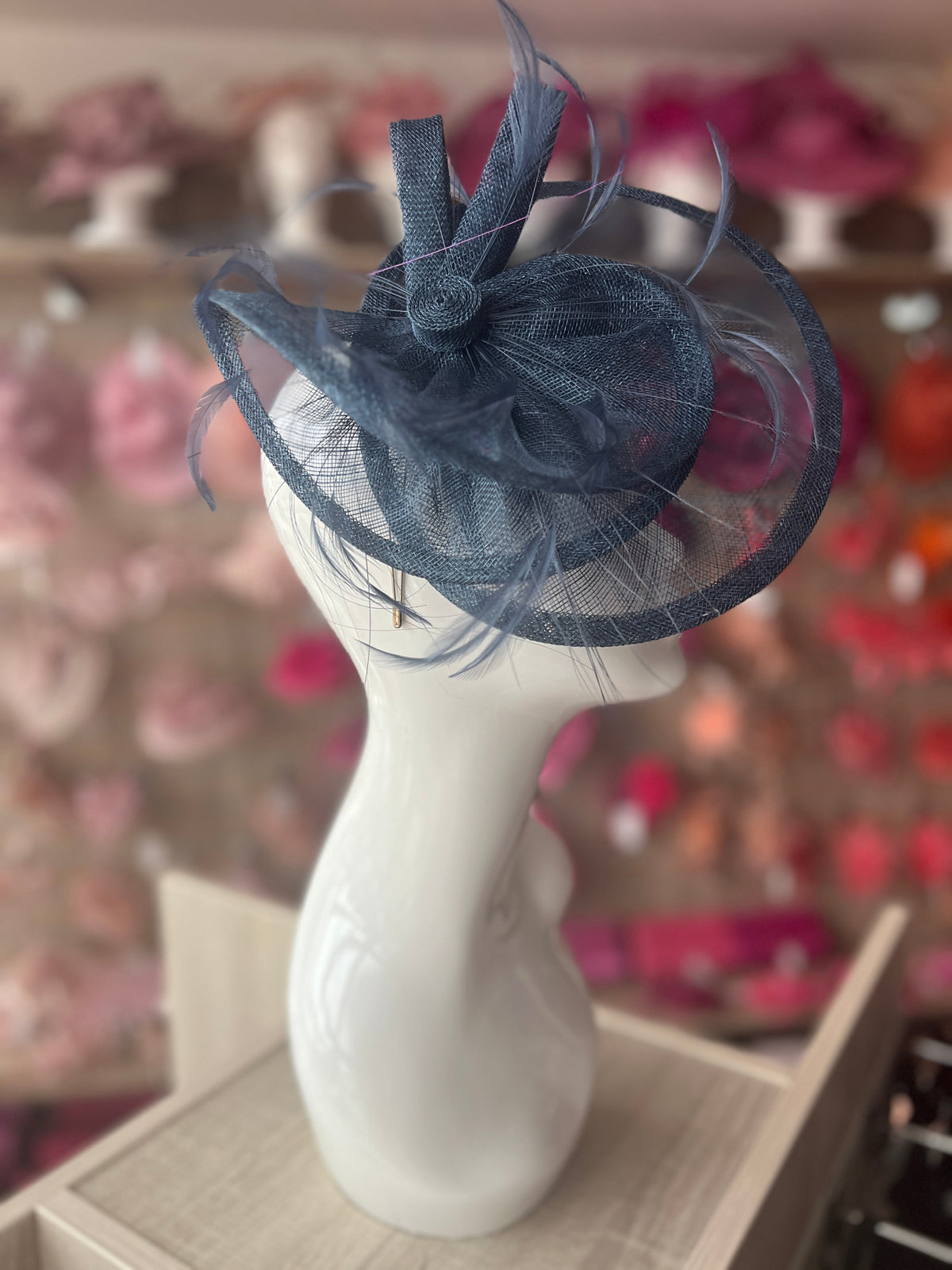 Pleated Airforce Blue Headband Fascinator with Wispy Feathers-Fascinators Direct