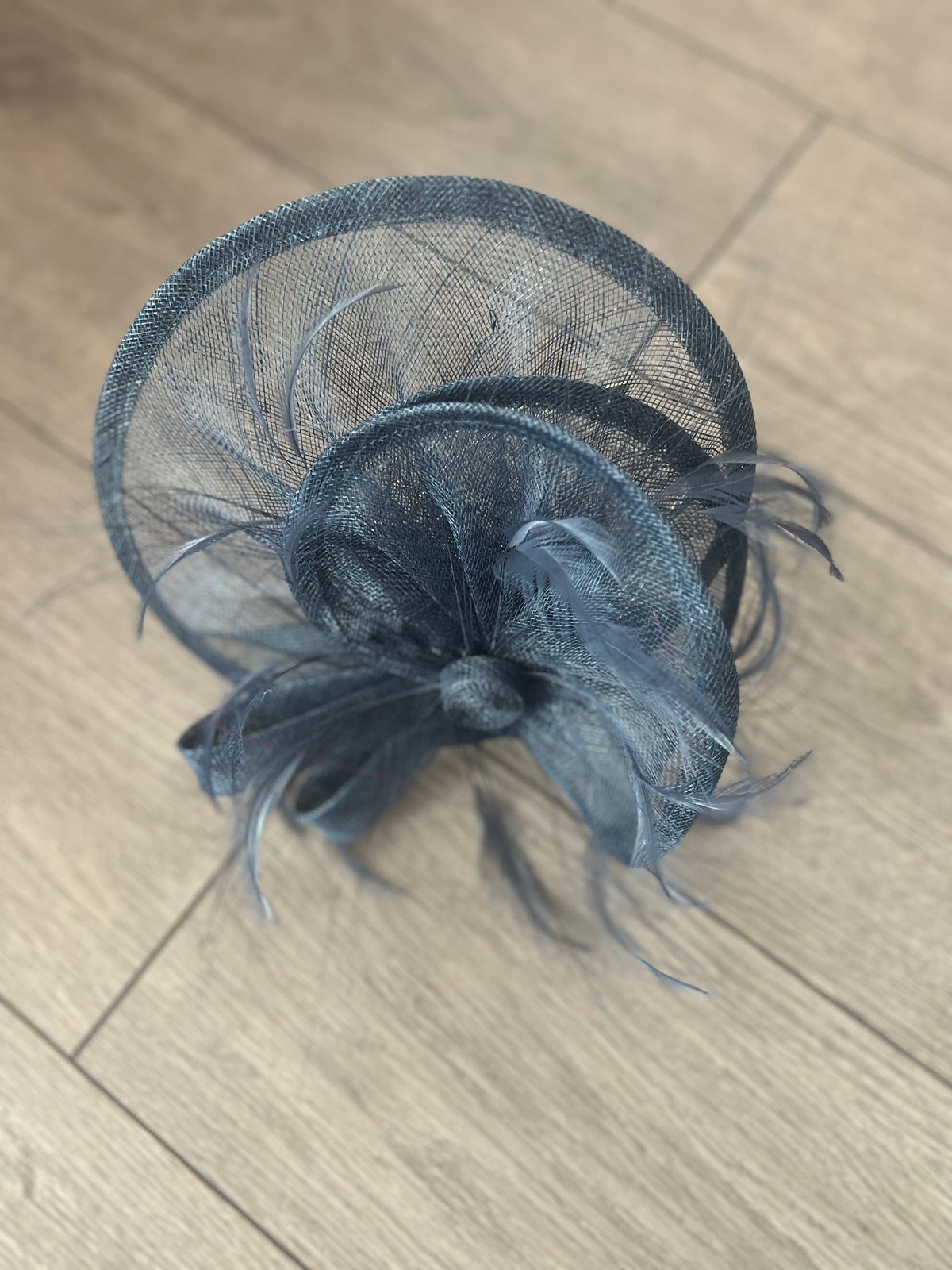 Pleated Airforce Blue Headband Fascinator with Wispy Feathers-Fascinators Direct