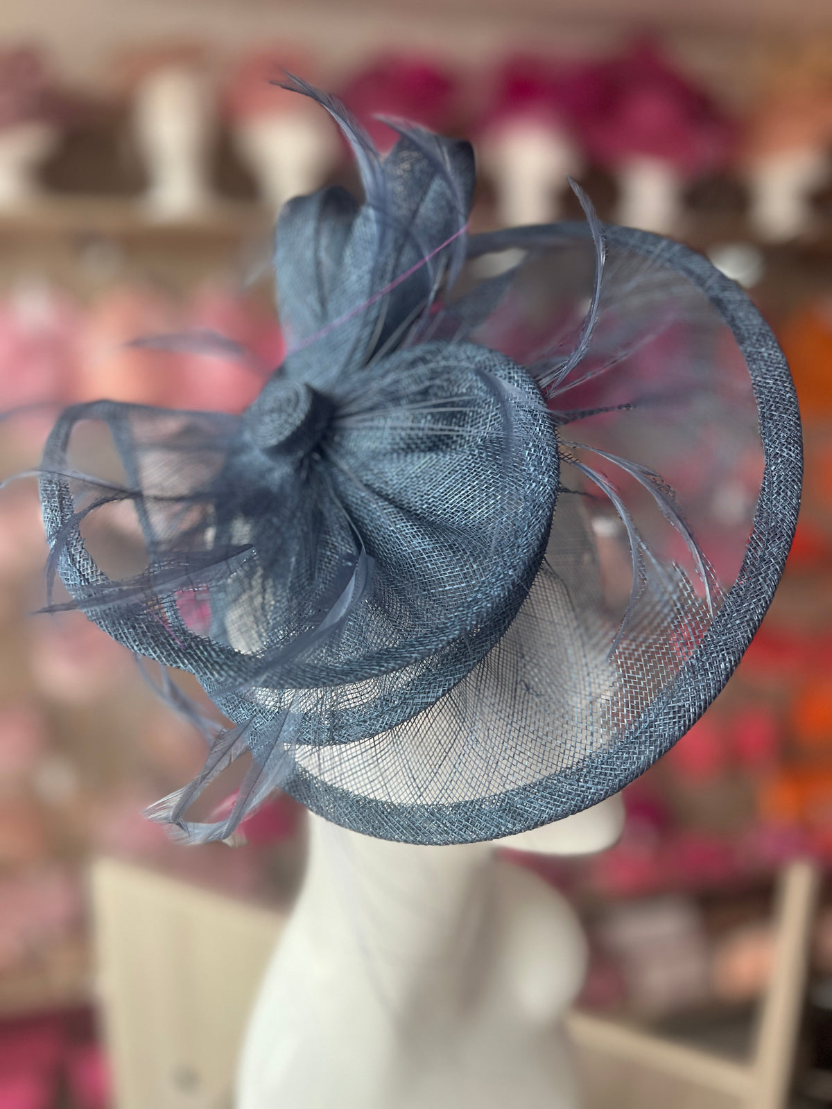 Pleated Airforce Blue Headband Fascinator with Wispy Feathers-Fascinators Direct