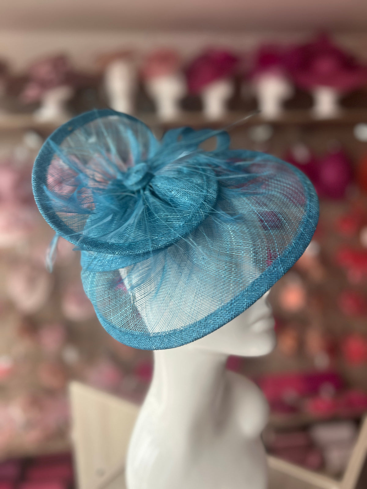 Pleated Azure Headband Fascinator with Wispy Feathers-Fascinators Direct