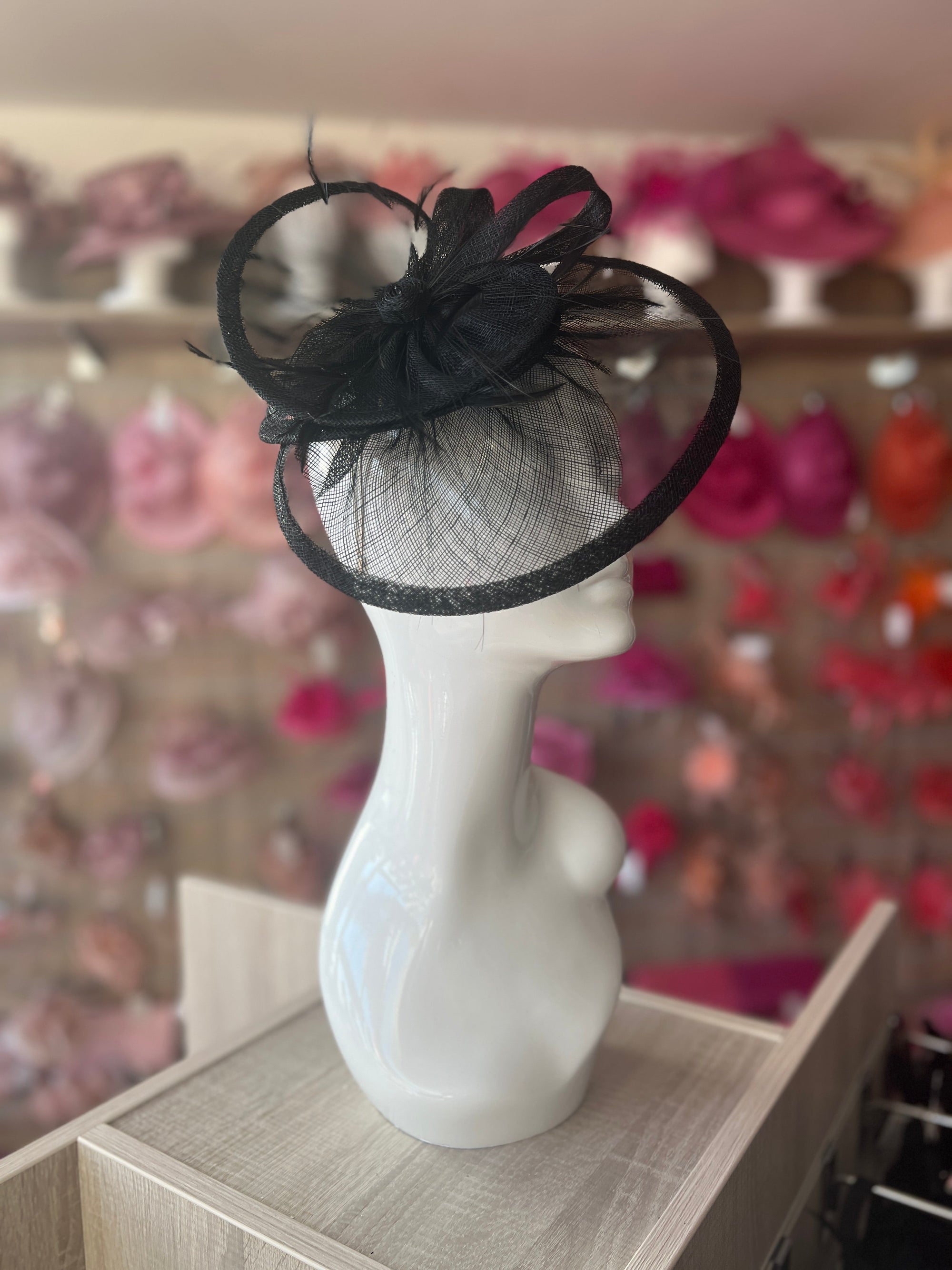 Pleated Black Headband Fascinator with Wispy Feathers-Fascinators Direct