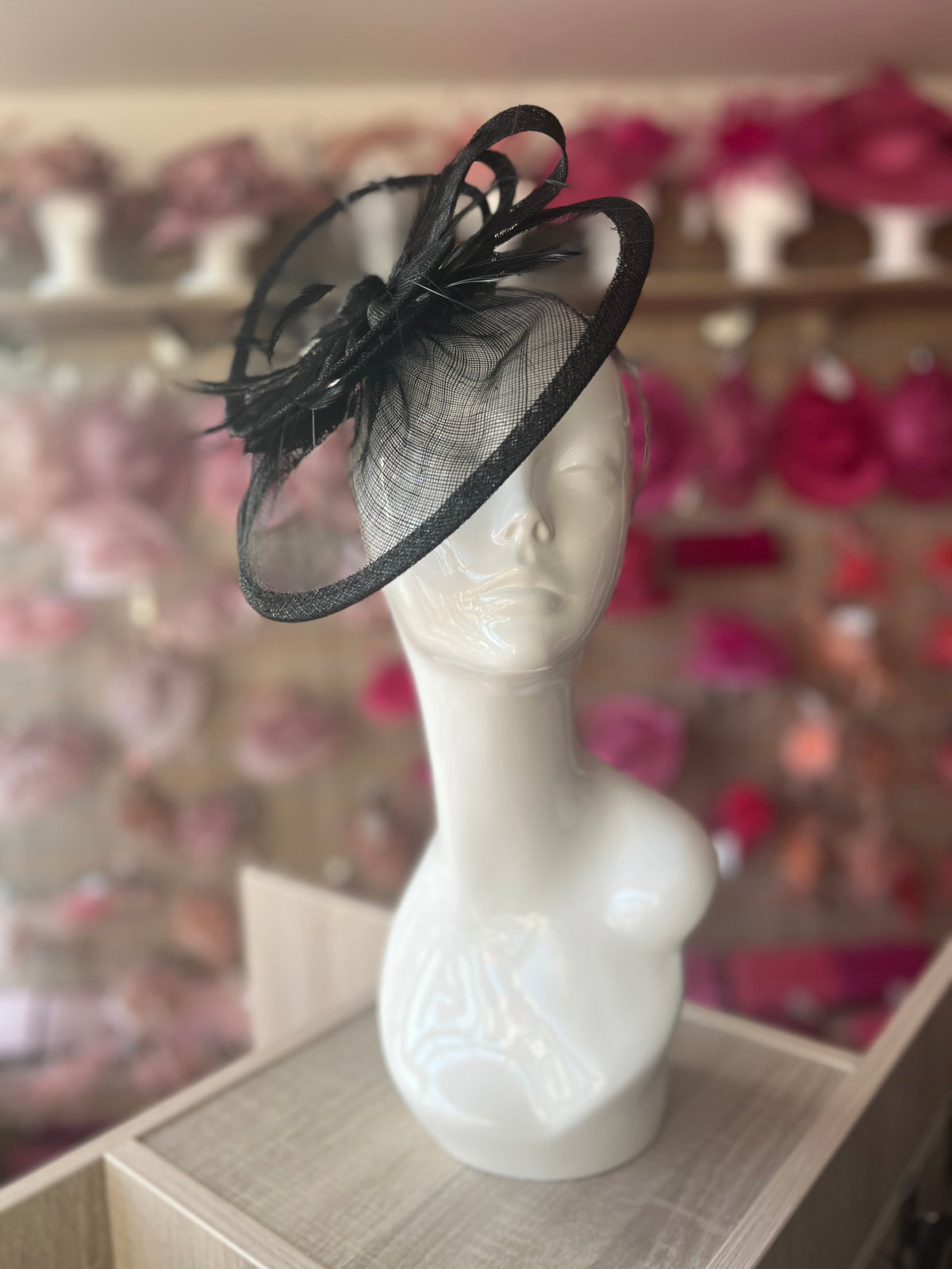 Pleated Black Headband Fascinator with Wispy Feathers-Fascinators Direct