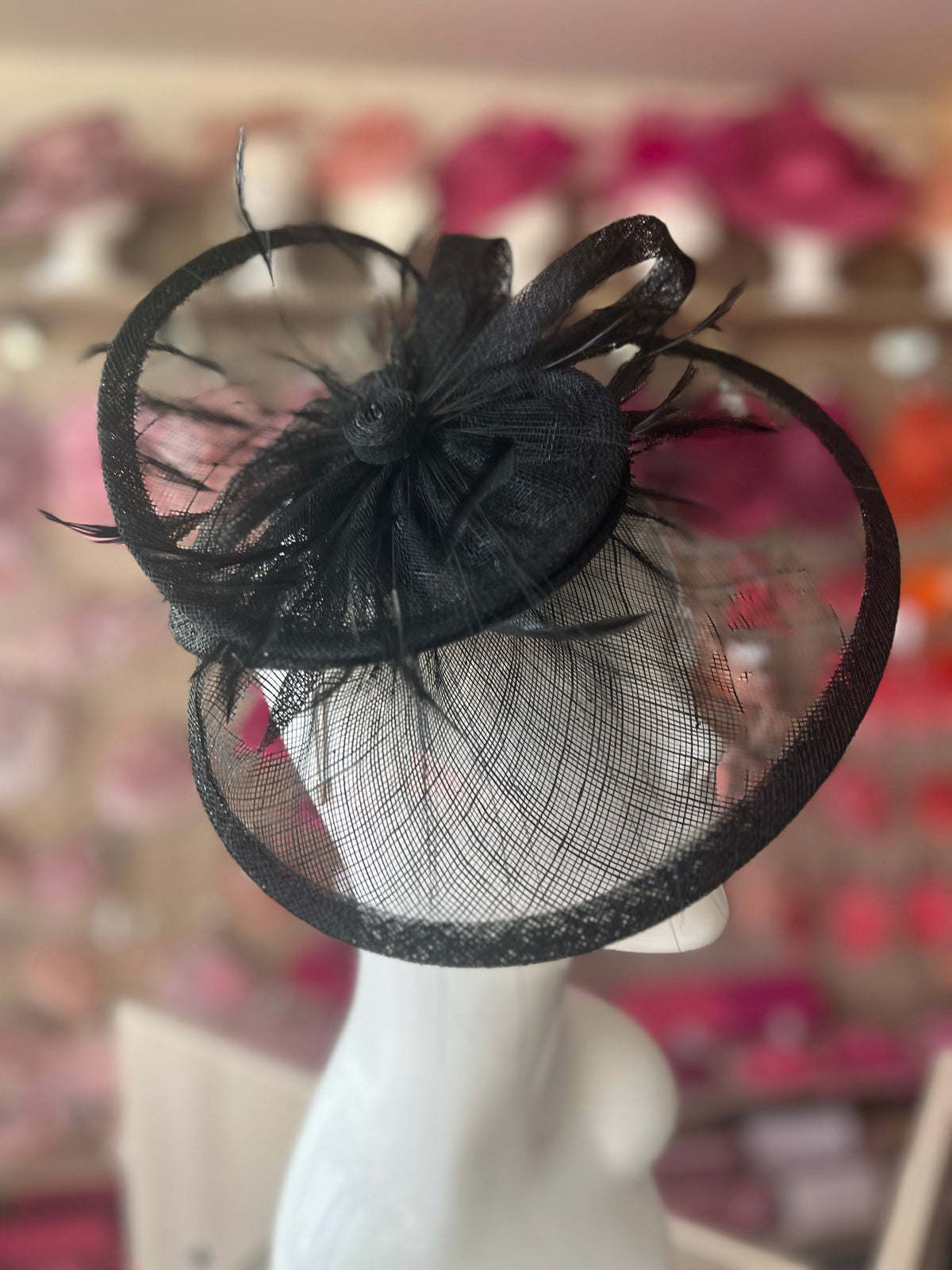Pleated Black Headband Fascinator with Wispy Feathers-Fascinators Direct