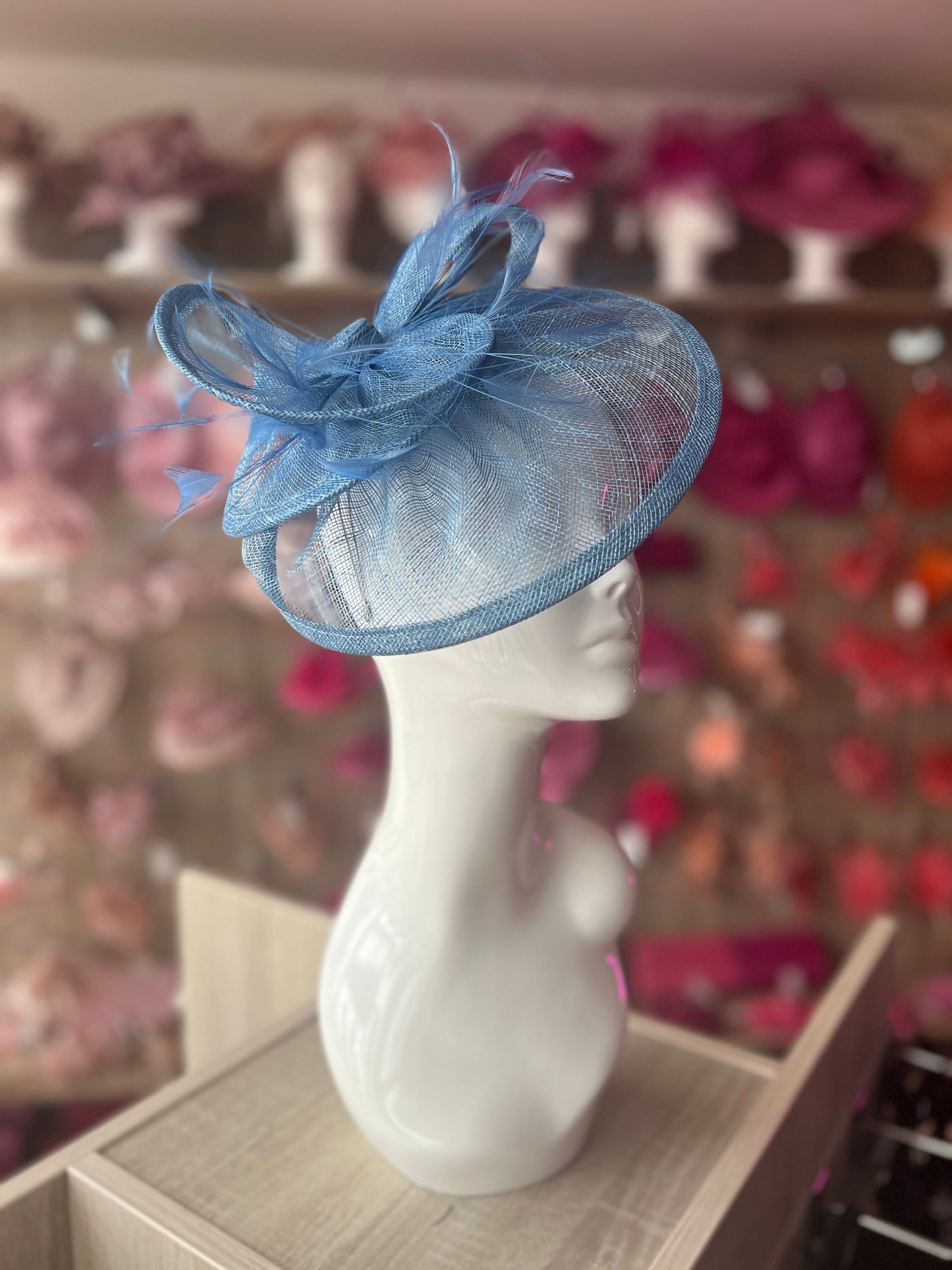 Pleated Bluebell Headband Fascinator with Wispy Feathers-Fascinators Direct