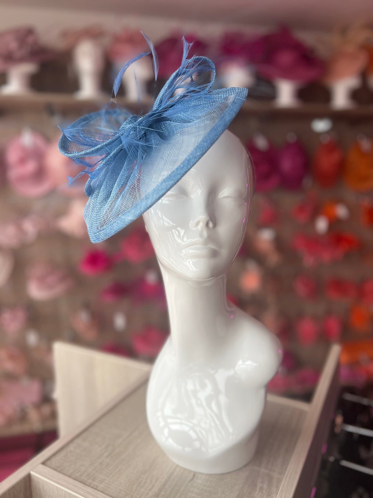 Pleated Bluebell Headband Fascinator with Wispy Feathers-Fascinators Direct