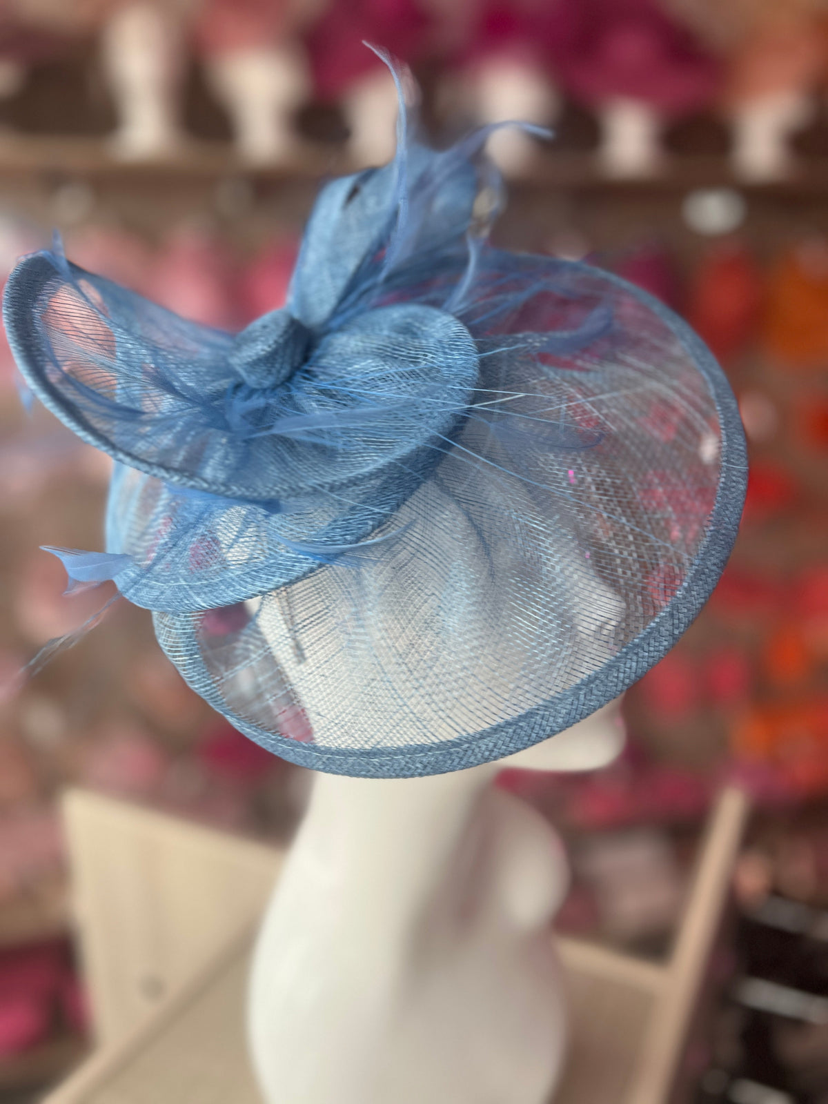 Pleated Bluebell Headband Fascinator with Wispy Feathers-Fascinators Direct
