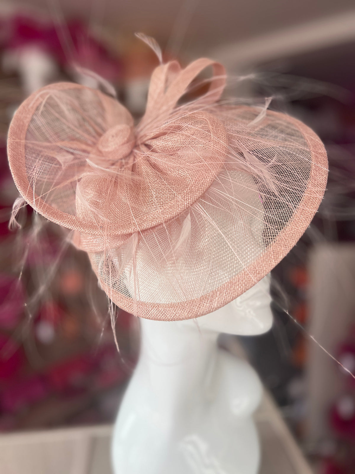 Pleated Blush Headband Fascinator with Wispy Feathers-Fascinators Direct