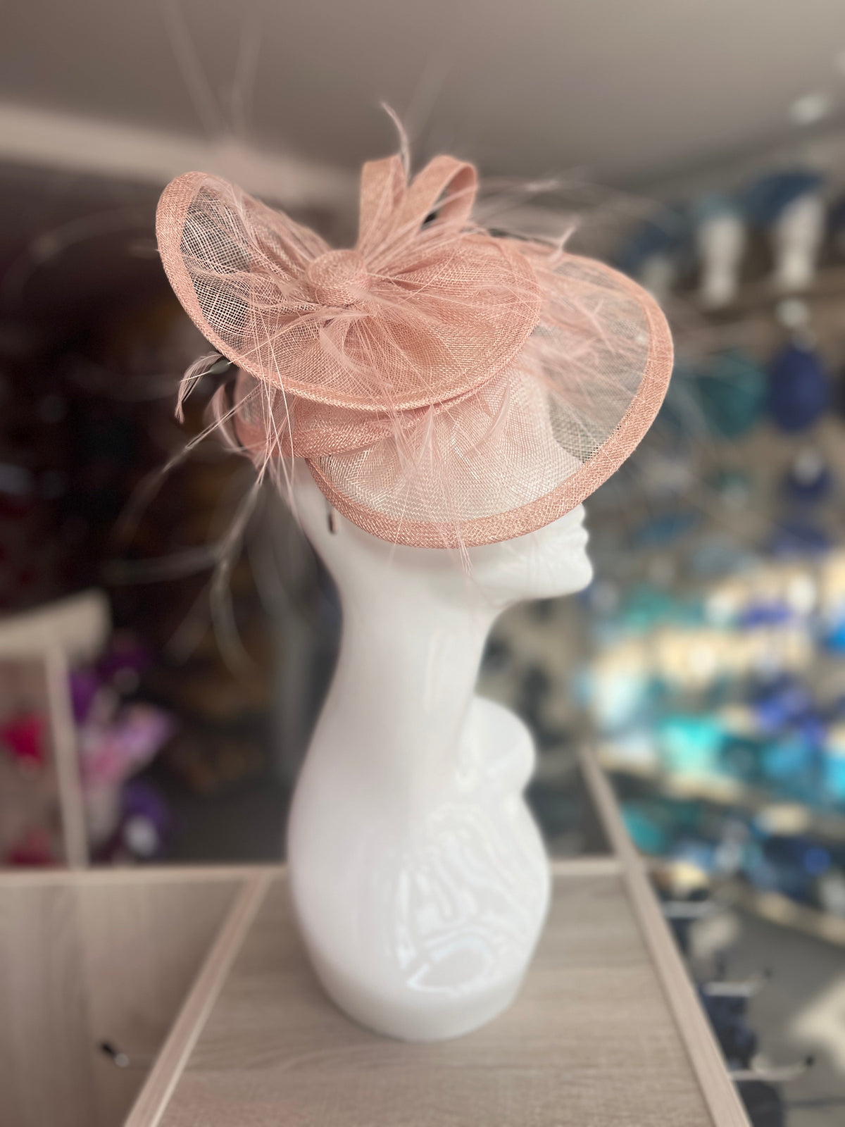 Pleated Blush Headband Fascinator with Wispy Feathers-Fascinators Direct