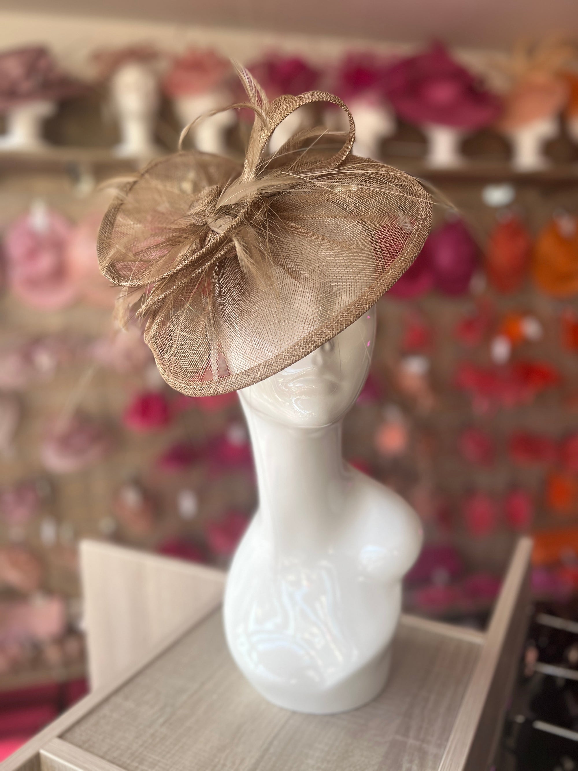 Pleated Bronze Headband Fascinator with Wispy Feathers-Fascinators Direct