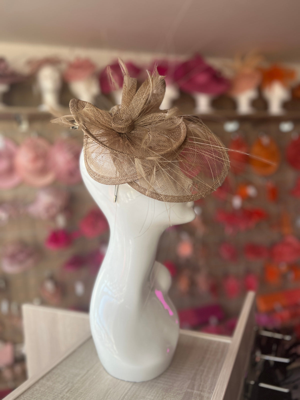 Pleated Bronze Headband Fascinator with Wispy Feathers-Fascinators Direct