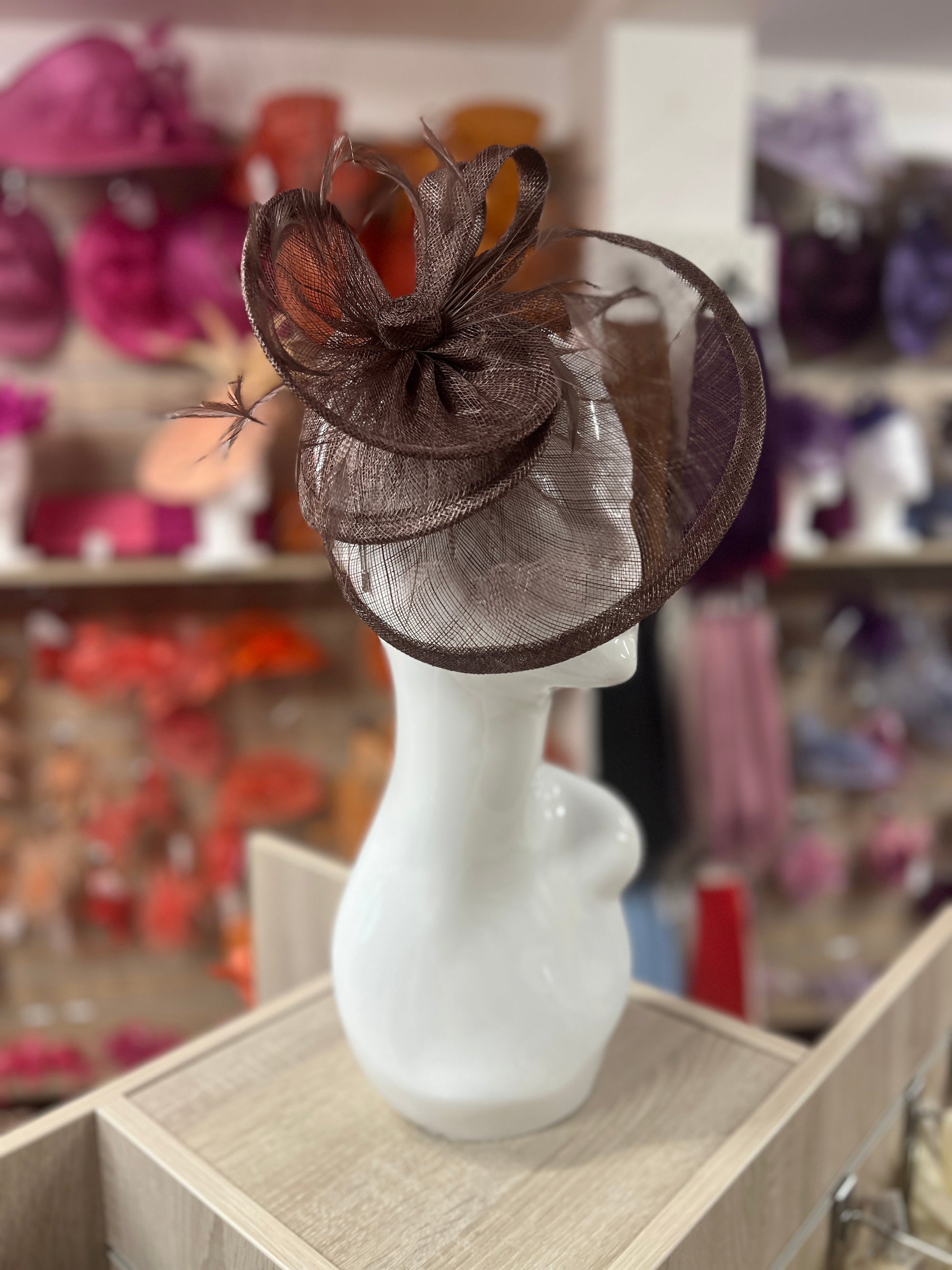 Pleated Brown Headband Fascinator with Wispy Feathers-Fascinators Direct