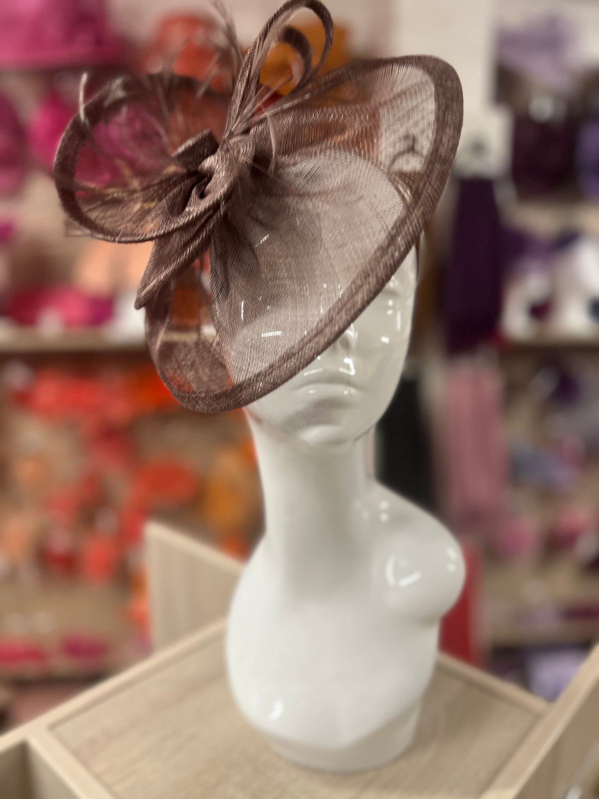 Pleated Brown Headband Fascinator with Wispy Feathers-Fascinators Direct