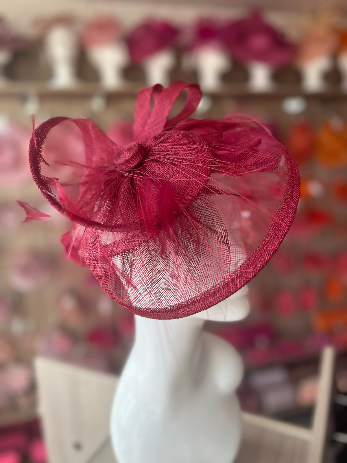 Pleated Burgundy Headband Fascinator with Wispy Feathers-Fascinators Direct