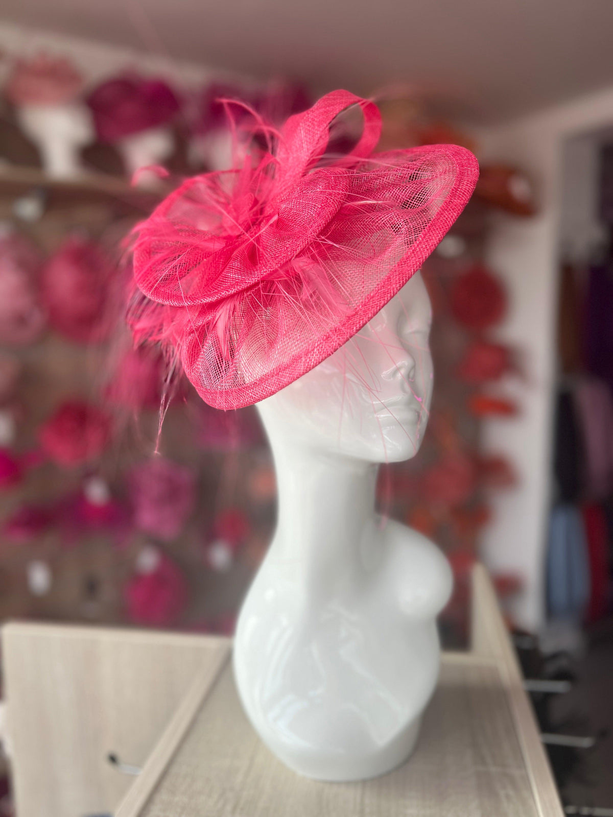 Pleated Cerise Headband Fascinator with Wispy Feathers-Fascinators Direct