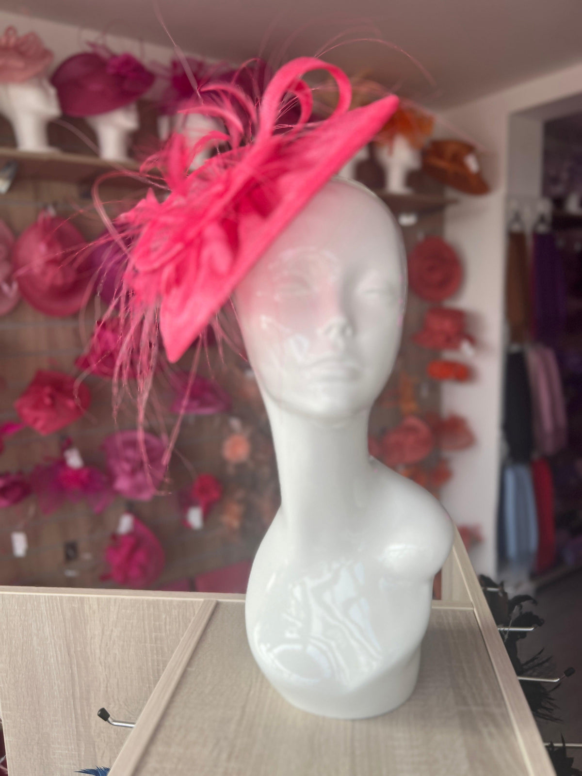 Pleated Cerise Headband Fascinator with Wispy Feathers-Fascinators Direct