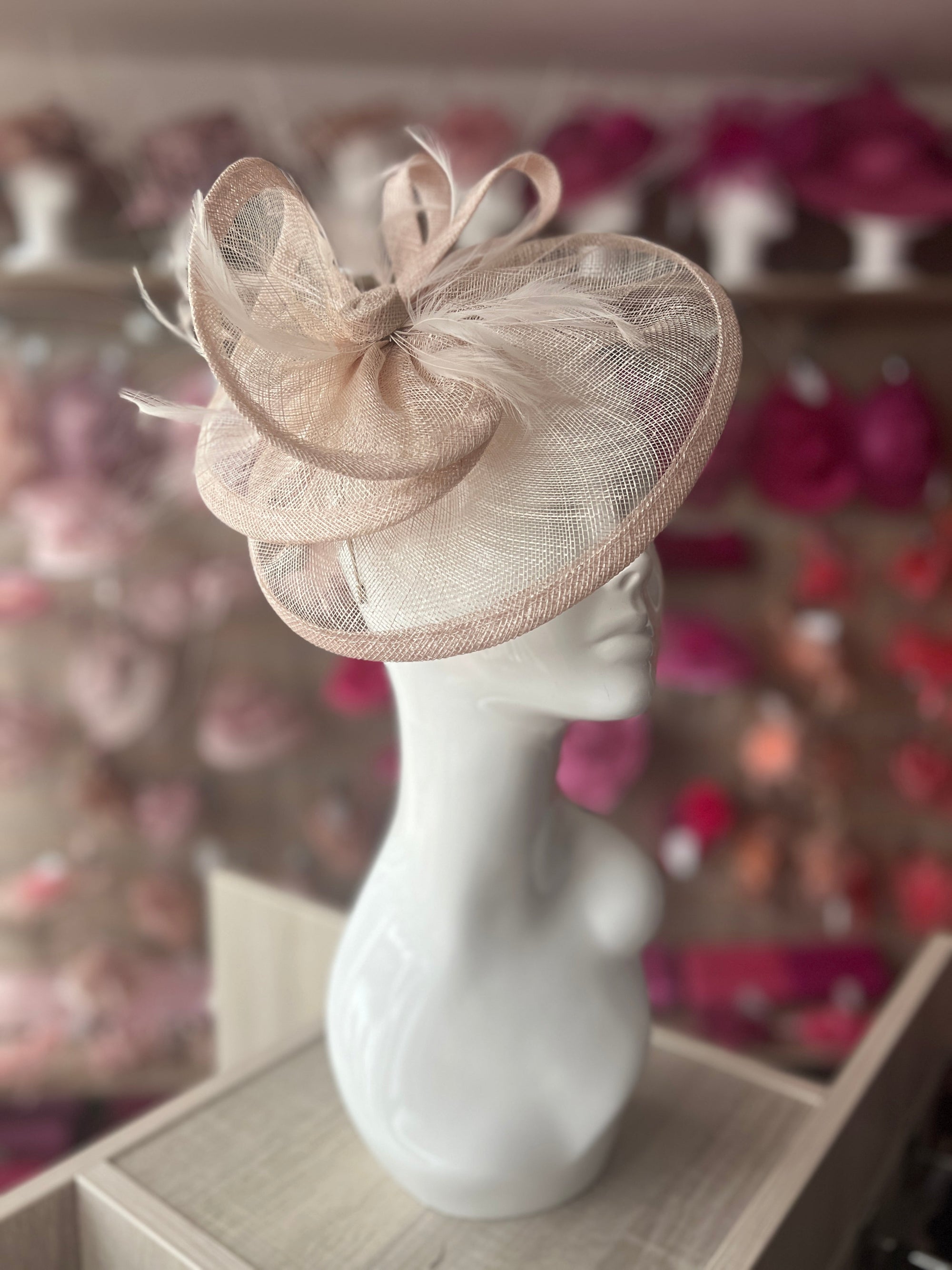 Pleated Chalk Headband Fascinator with Wispy Feathers-Fascinators Direct