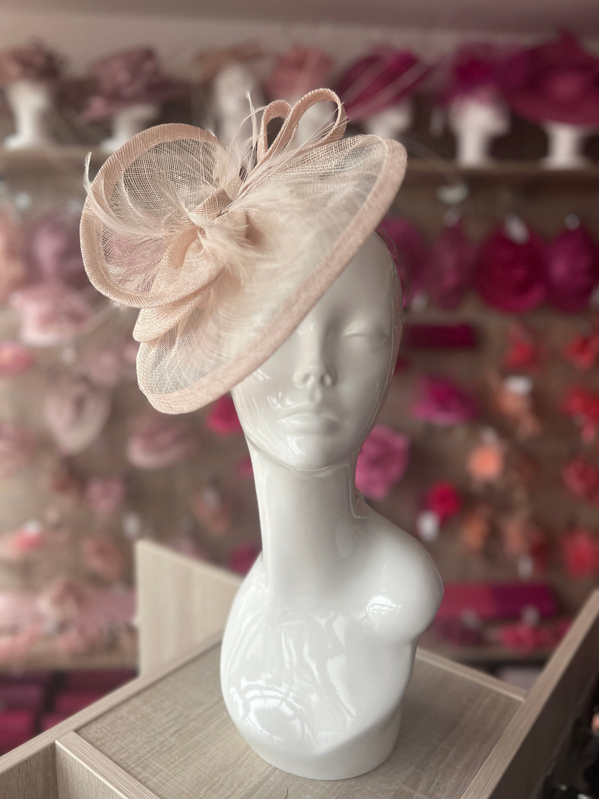 Pleated Chalk Headband Fascinator with Wispy Feathers-Fascinators Direct