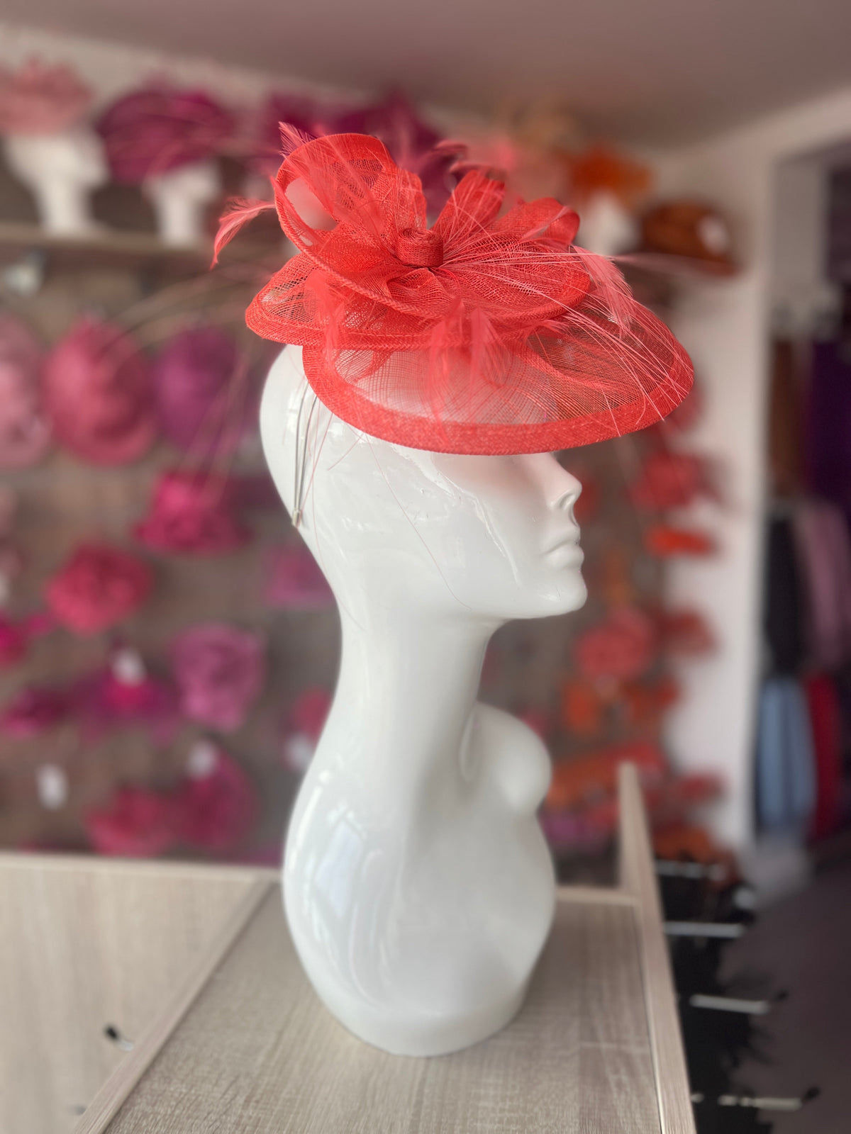 Pleated Coral Headband Fascinator with Wispy Feathers-Fascinators Direct