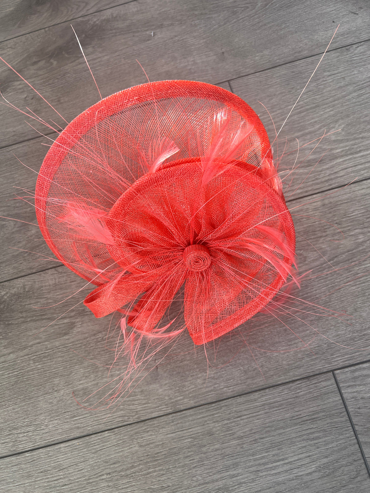 Pleated Coral Headband Fascinator with Wispy Feathers-Fascinators Direct