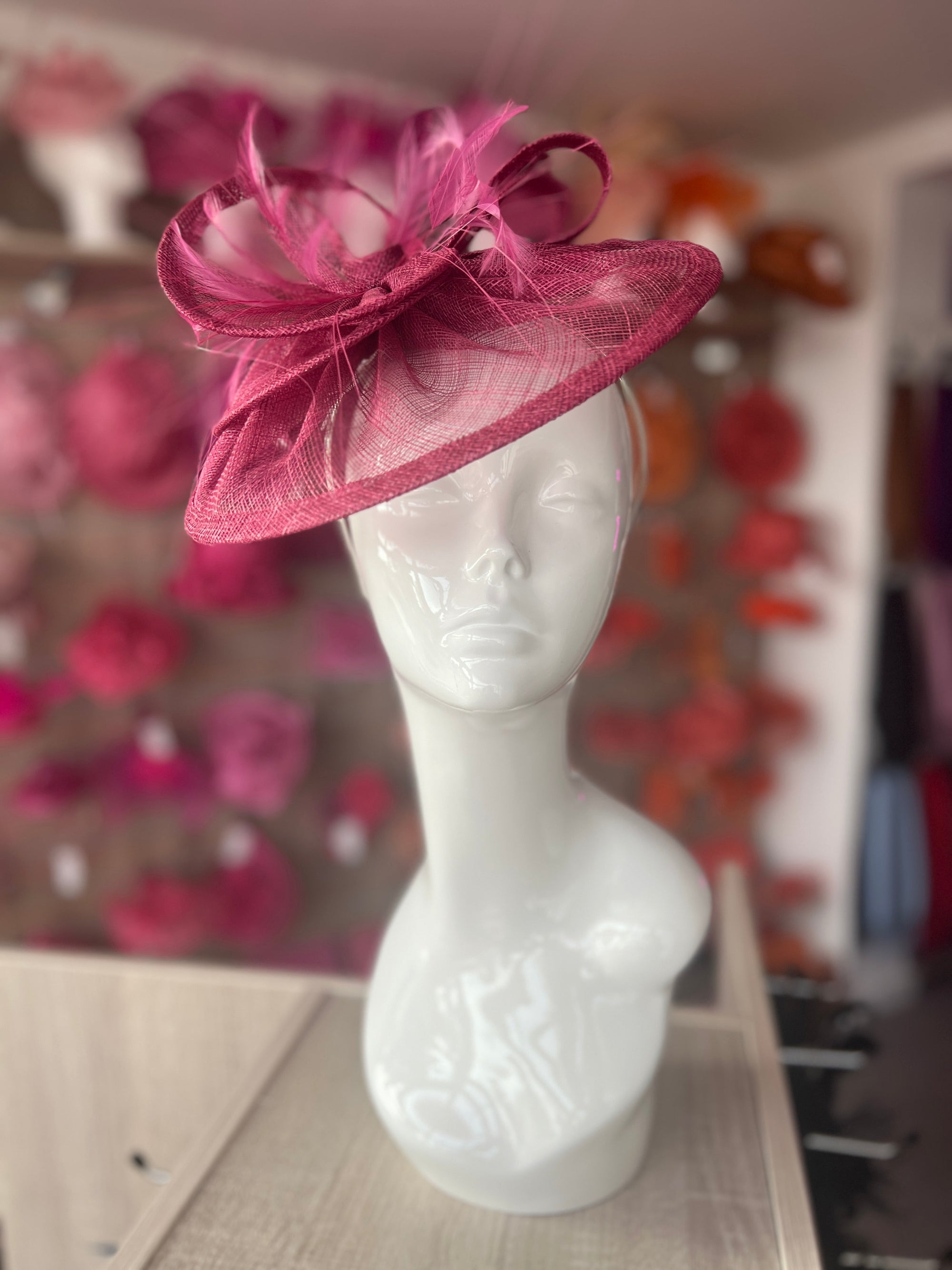 Pleated Damson Headband Fascinator with Wispy Feathers-Fascinators Direct