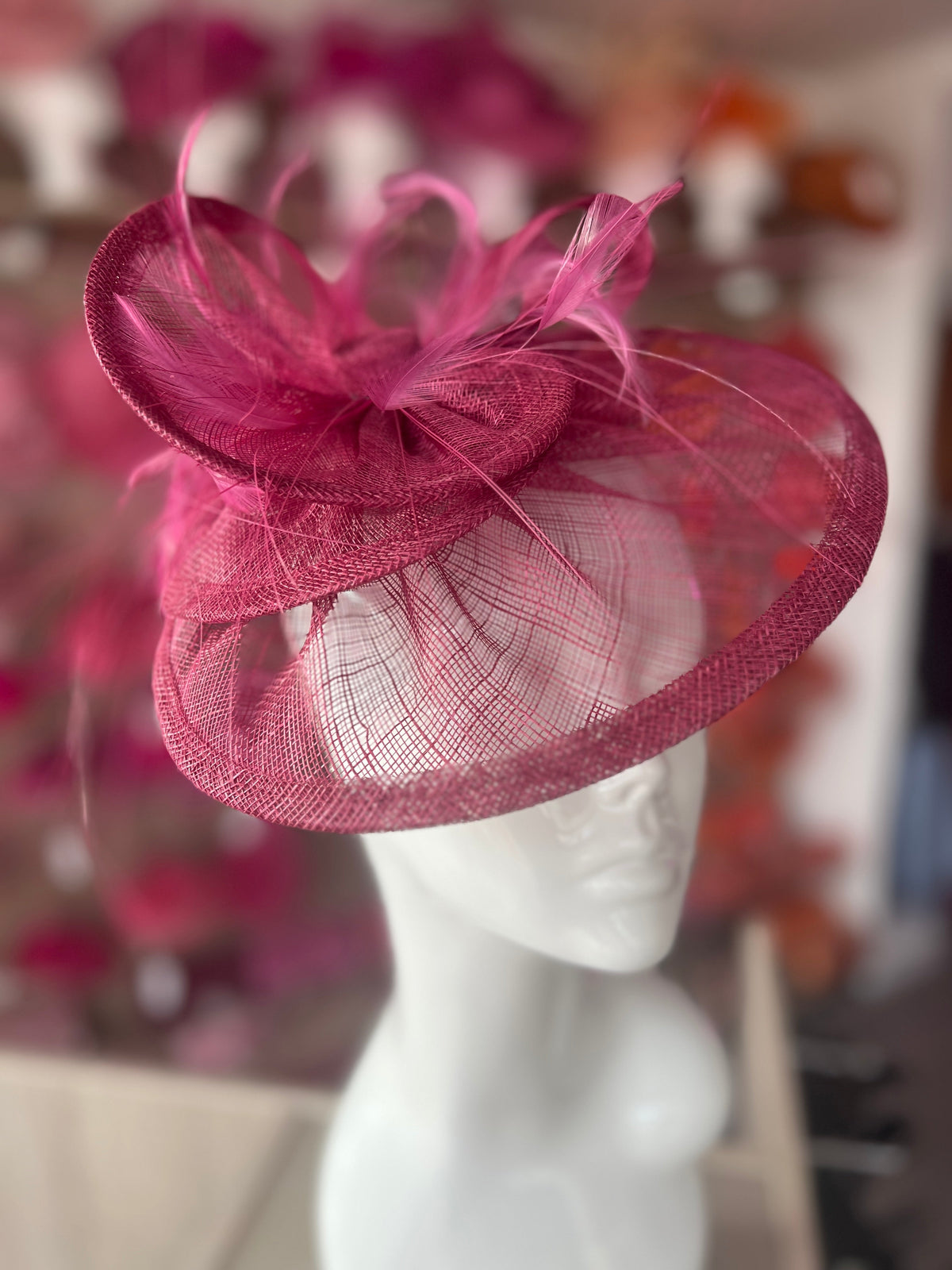 Pleated Damson Headband Fascinator with Wispy Feathers-Fascinators Direct