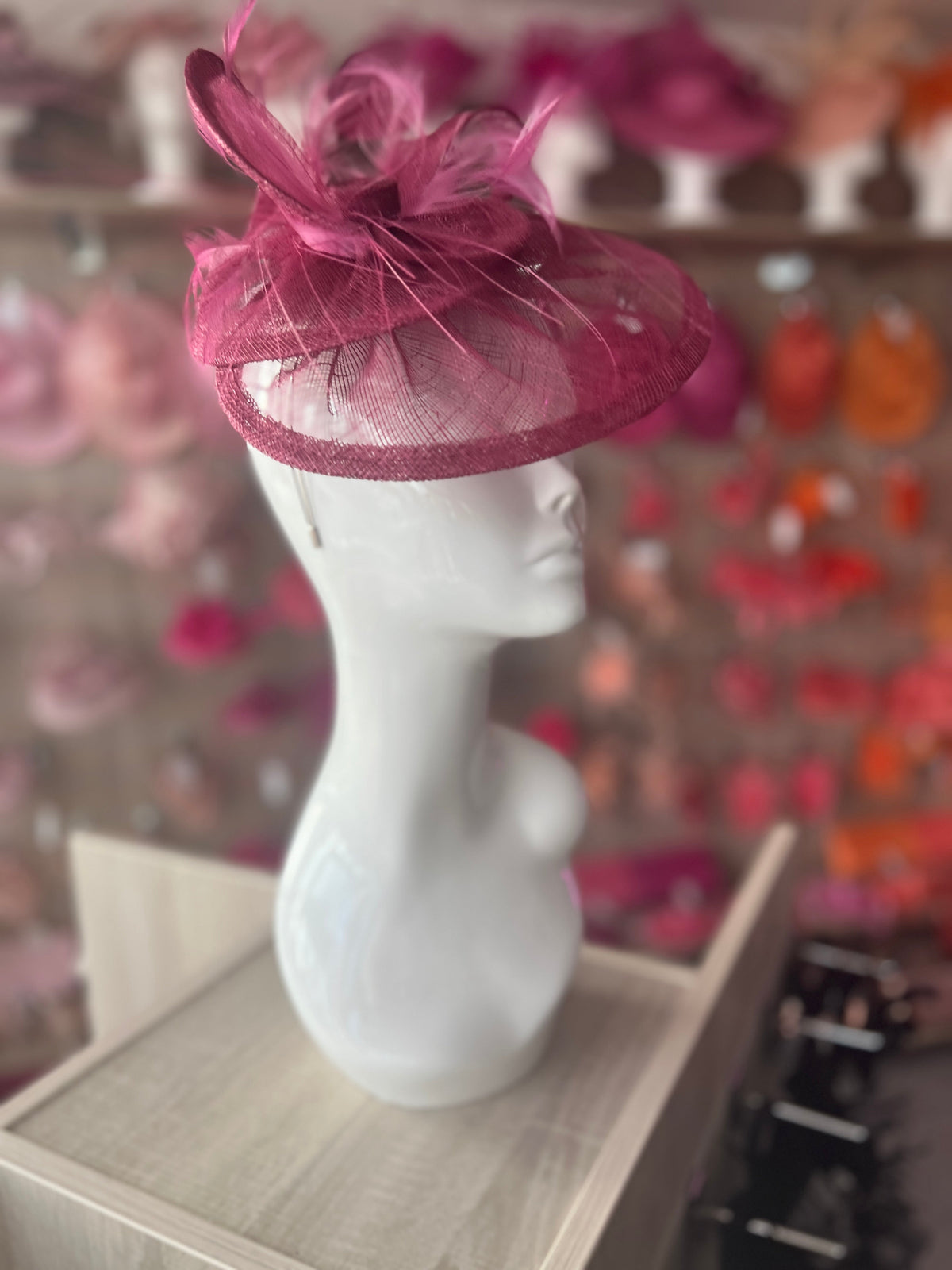 Pleated Damson Headband Fascinator with Wispy Feathers-Fascinators Direct