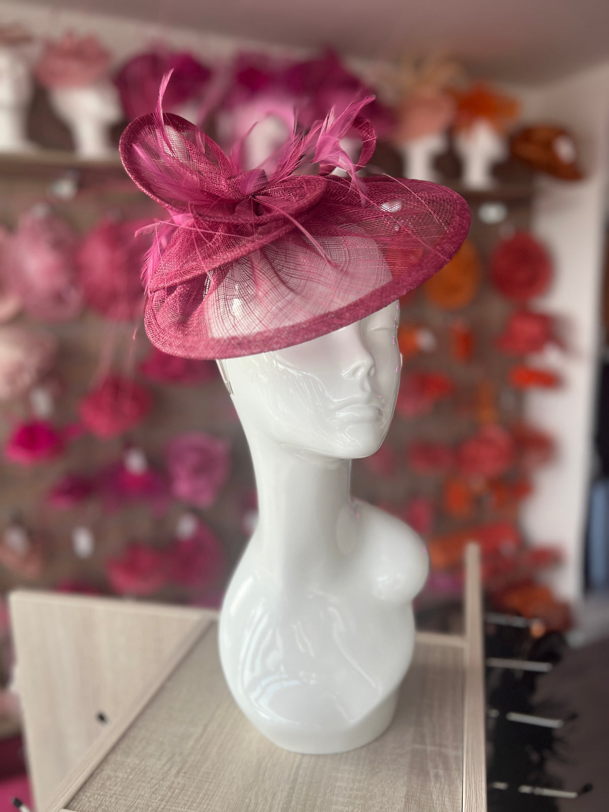 Pleated Damson Headband Fascinator with Wispy Feathers-Fascinators Direct