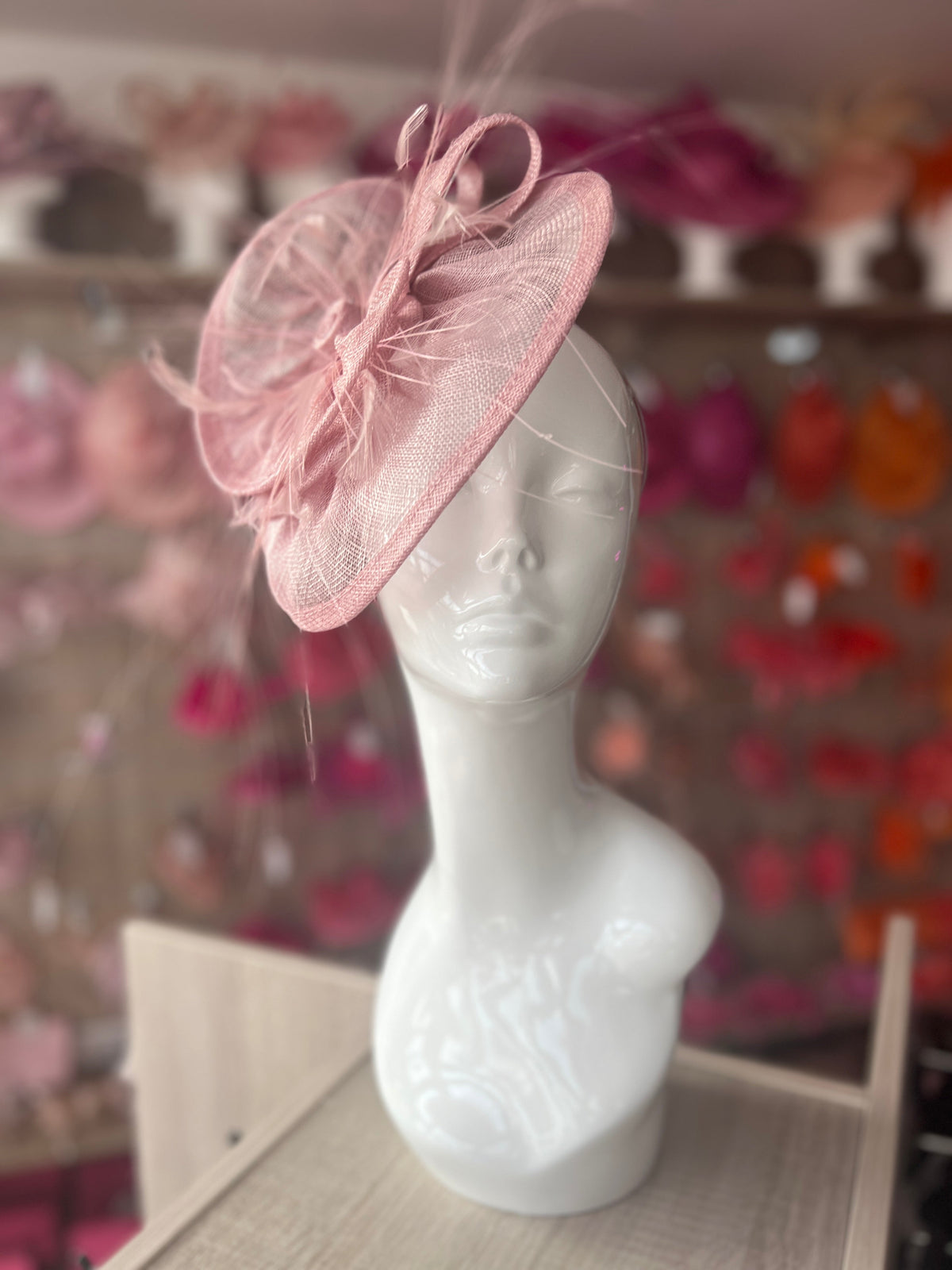 Pleated Dusky Pink Headband Fascinator with Wispy Feathers-Fascinators Direct