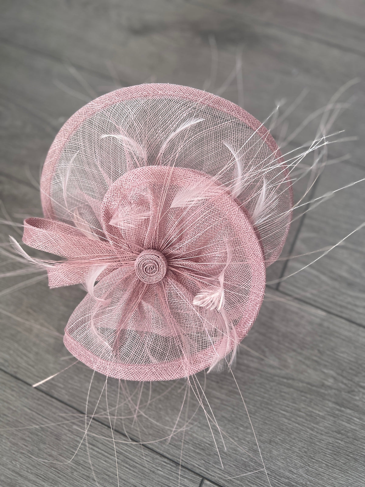 Pleated Dusky Pink Headband Fascinator with Wispy Feathers-Fascinators Direct