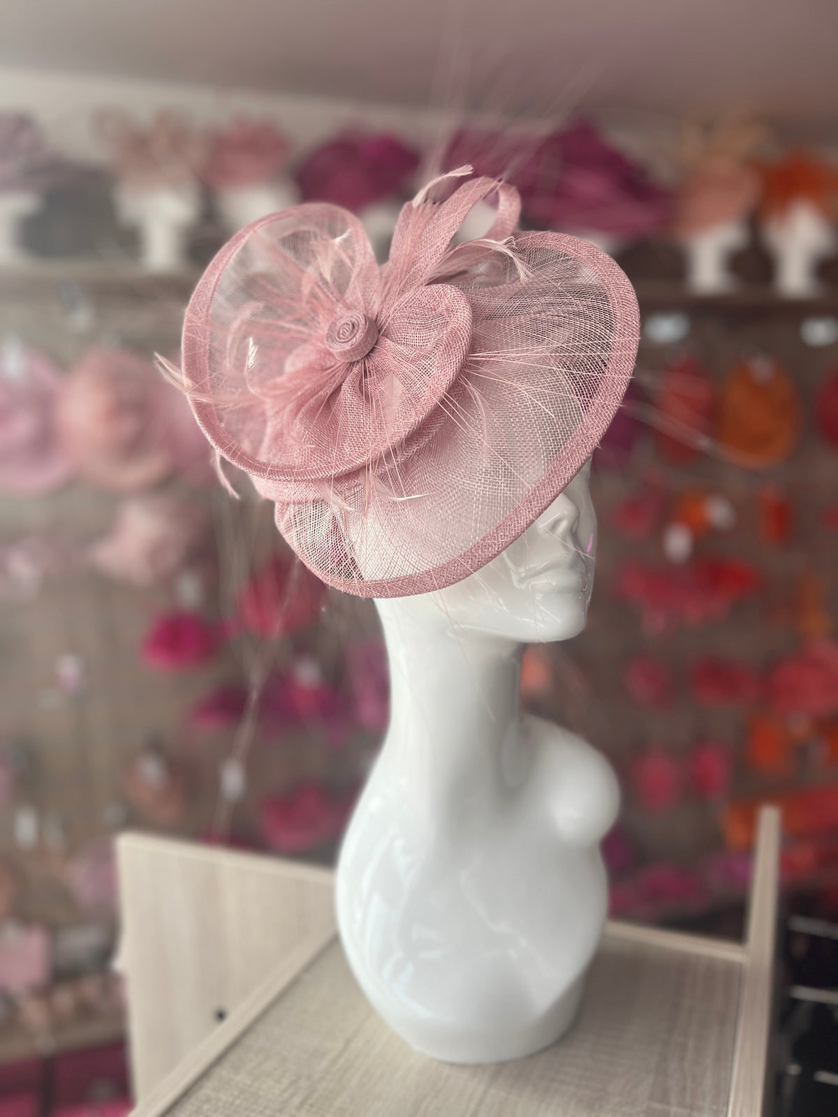 Pleated Dusky Pink Headband Fascinator with Wispy Feathers-Fascinators Direct