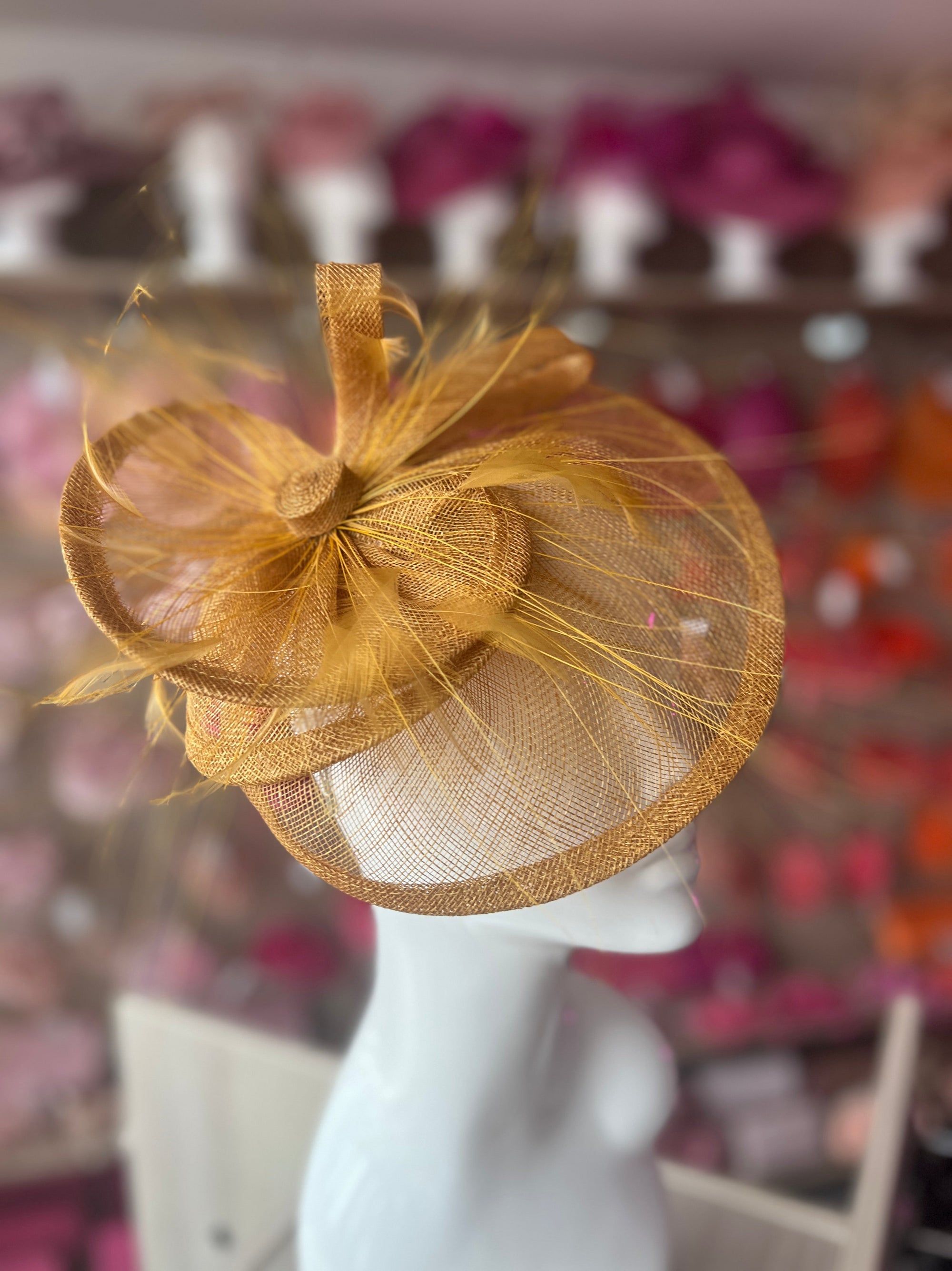 Pleated Gold Headband Fascinator with Wispy Feathers-Fascinators Direct