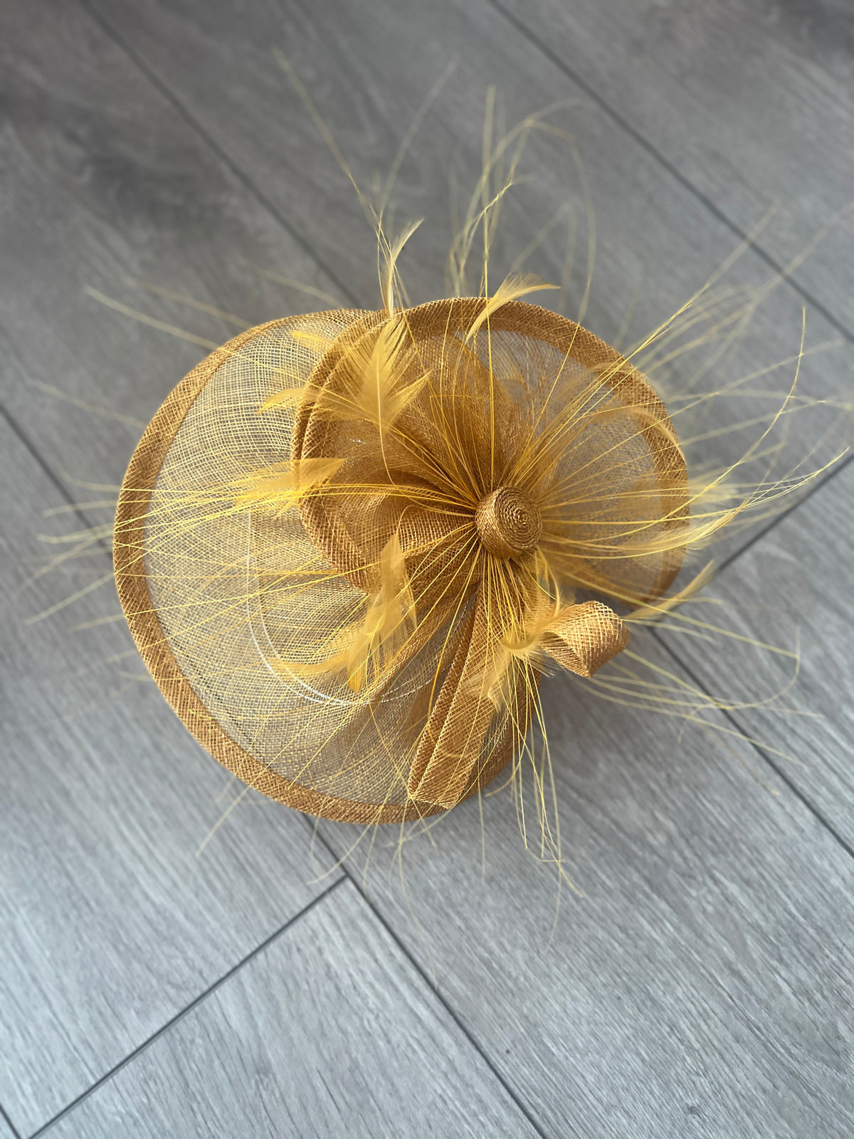 Pleated Gold Headband Fascinator with Wispy Feathers-Fascinators Direct