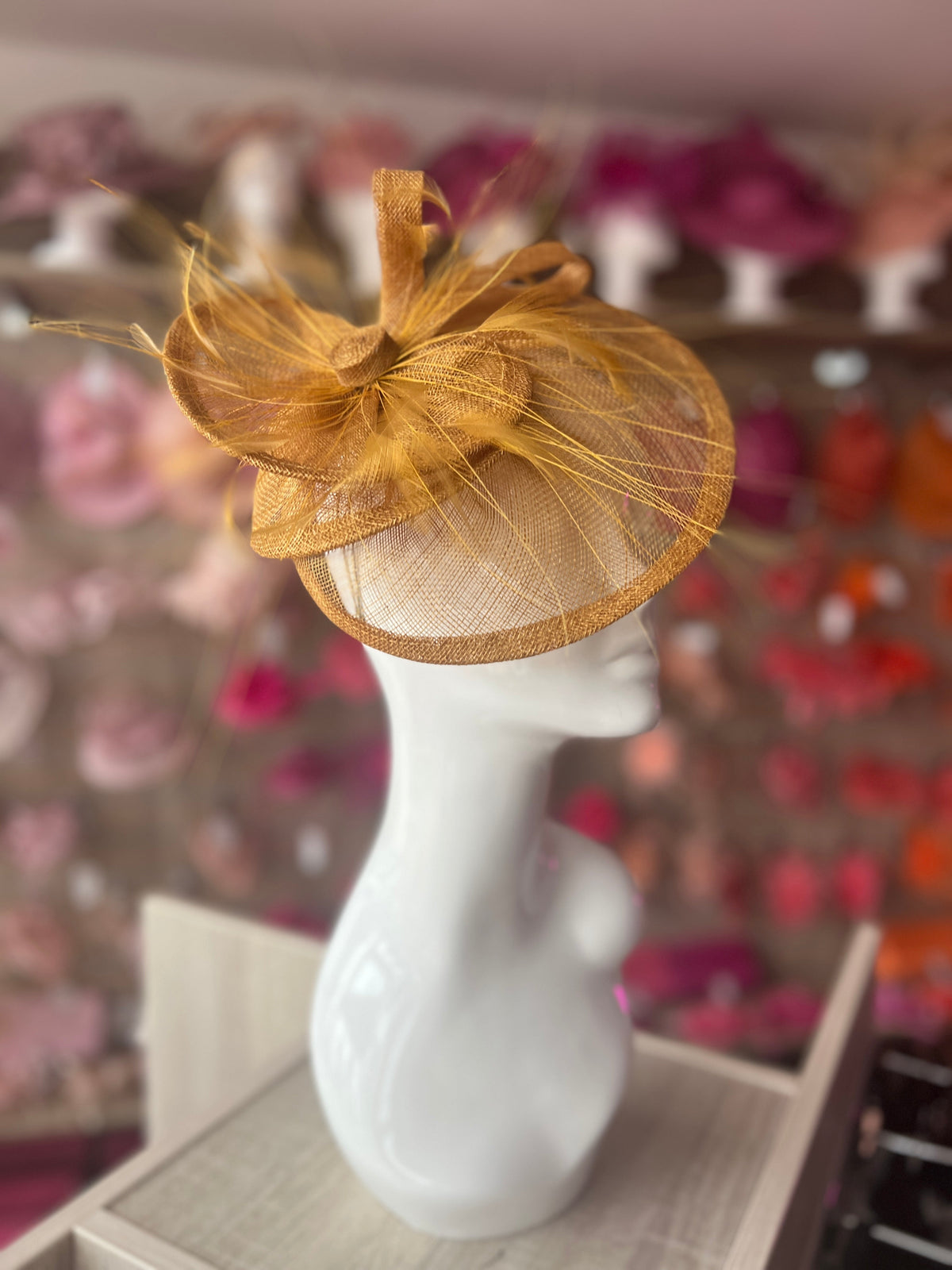 Pleated Gold Headband Fascinator with Wispy Feathers-Fascinators Direct