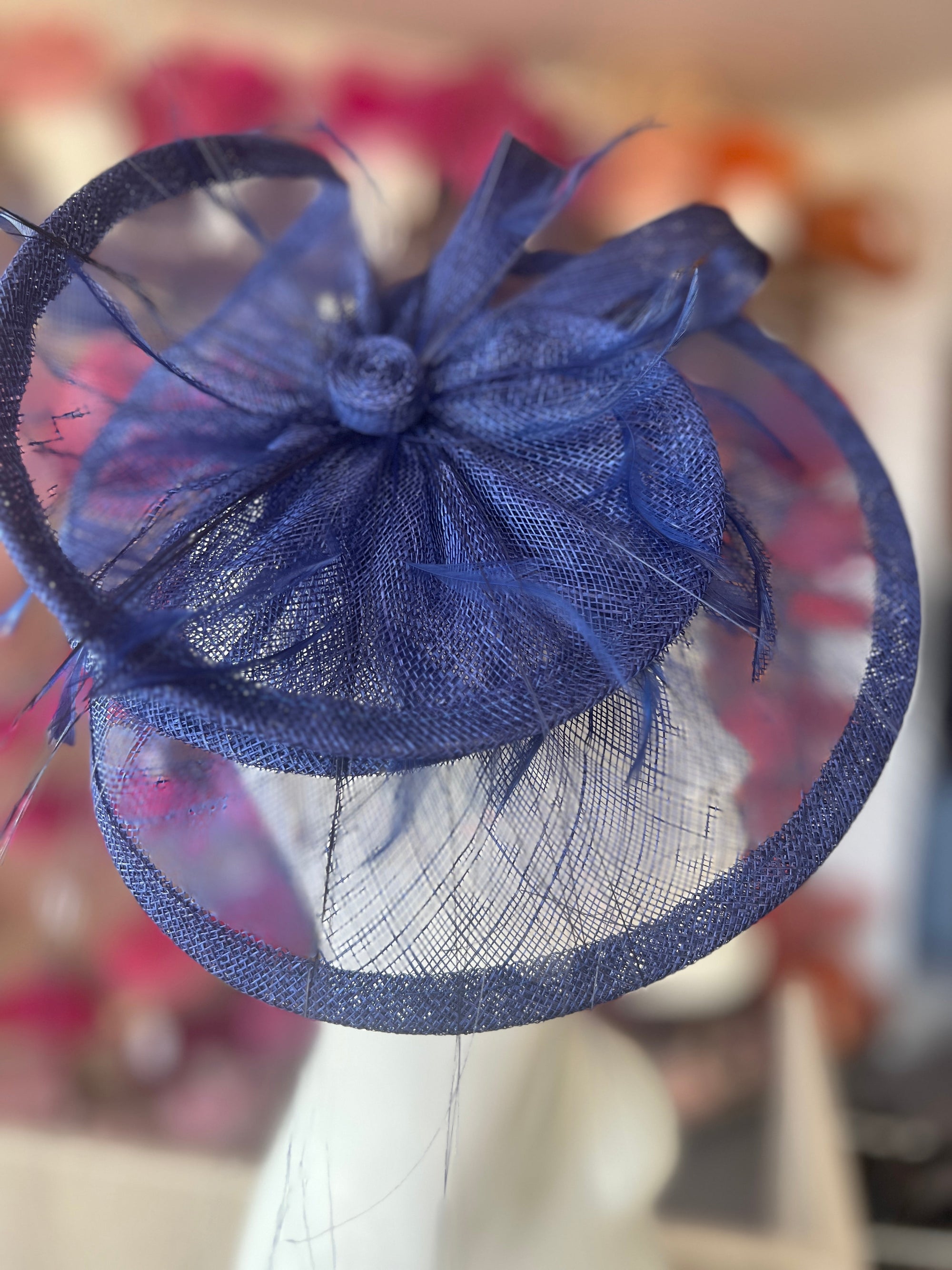 Pleated Indigo Headband Fascinator with Wispy Feathers-Fascinators Direct