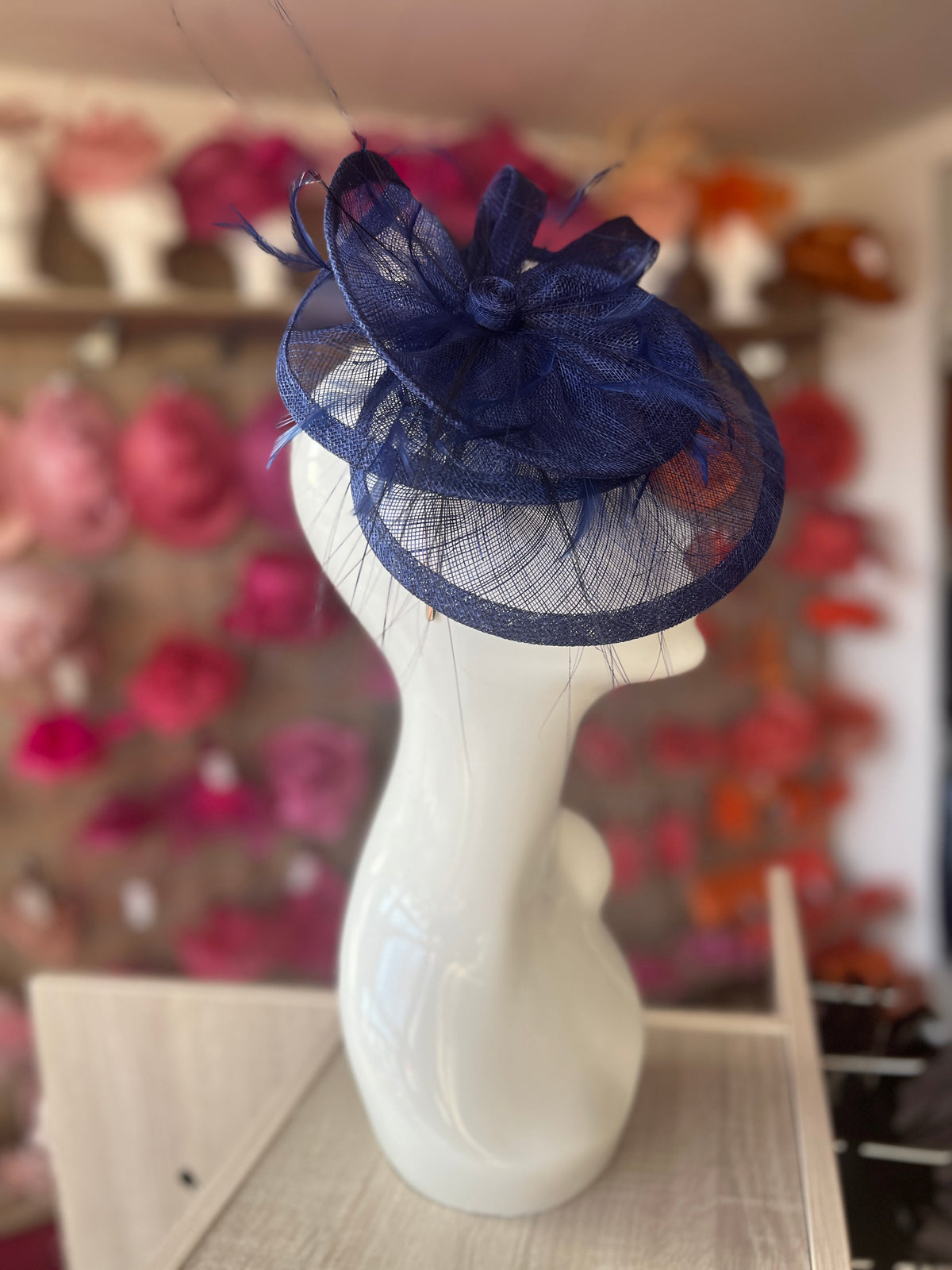 Pleated Indigo Headband Fascinator with Wispy Feathers-Fascinators Direct