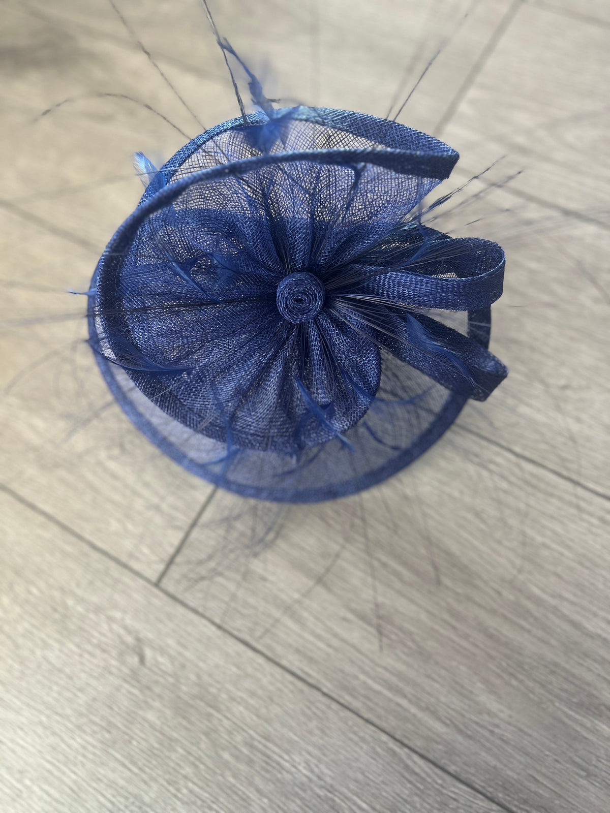 Pleated Indigo Headband Fascinator with Wispy Feathers-Fascinators Direct