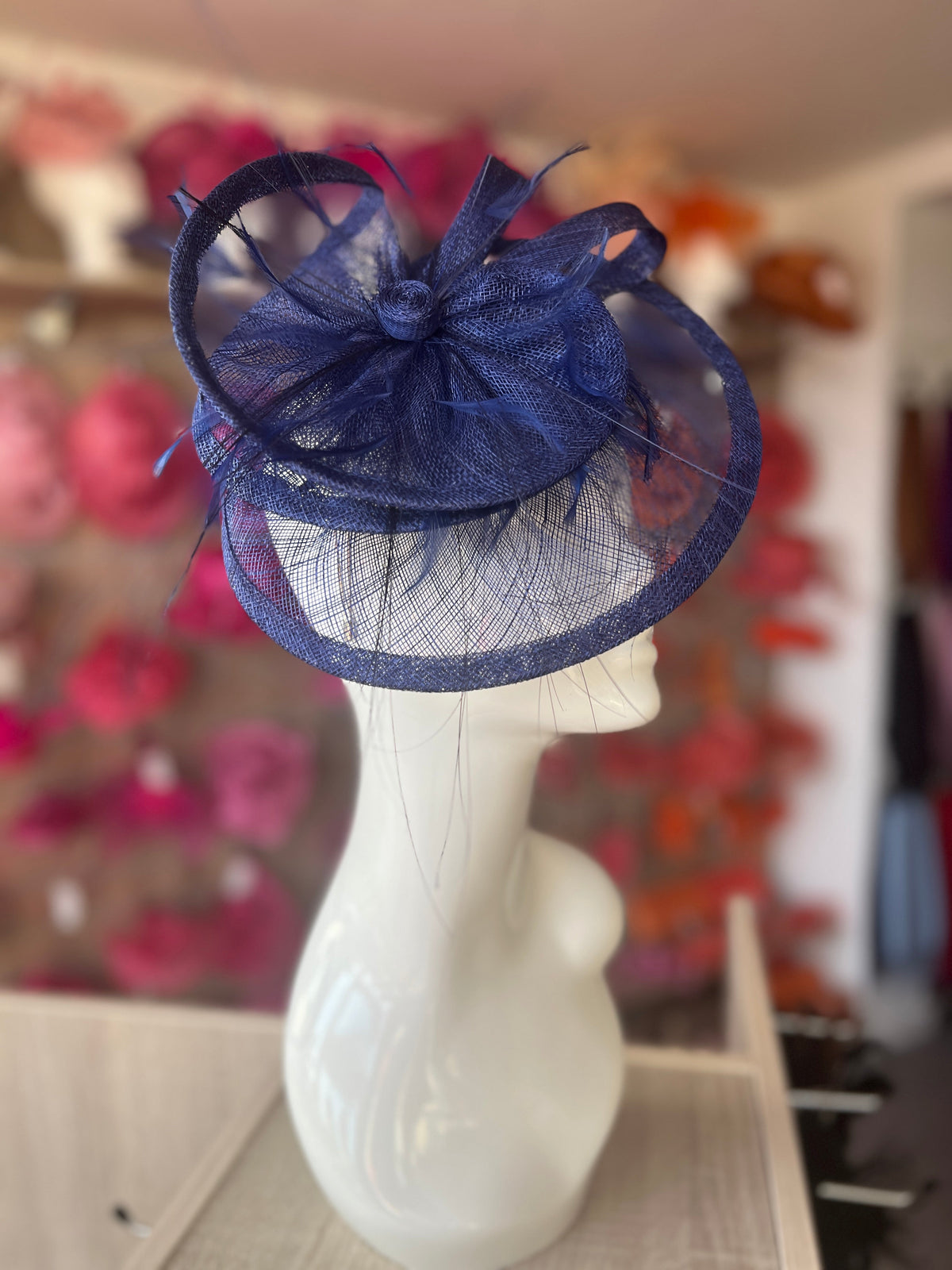 Pleated Indigo Headband Fascinator with Wispy Feathers-Fascinators Direct