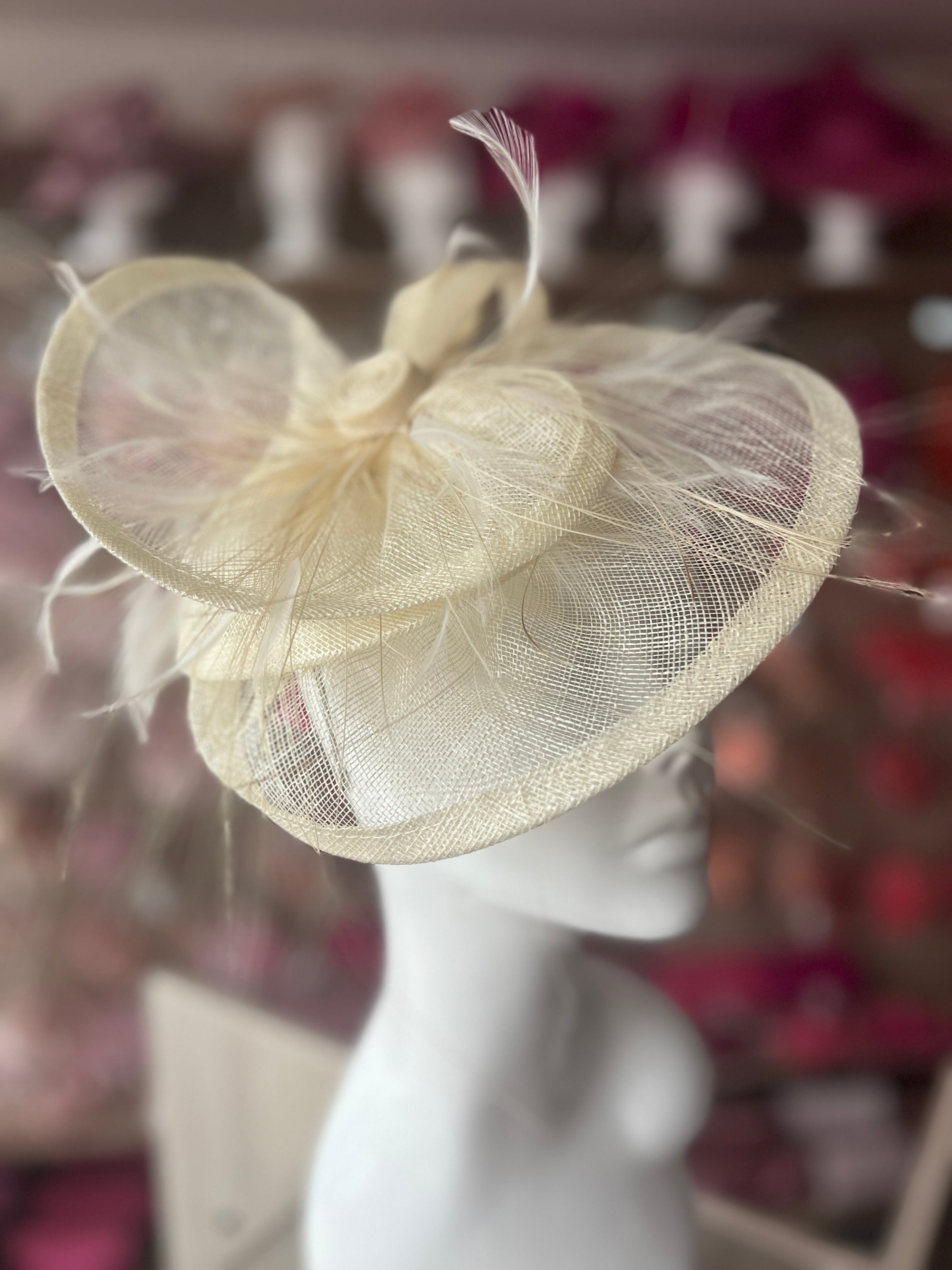 Pleated Ivory Headband Fascinator with Wispy Feathers-Fascinators Direct