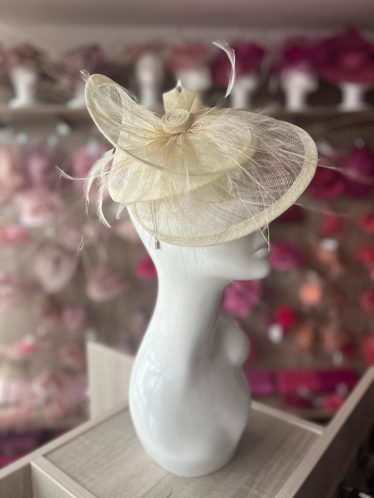 Pleated Ivory Headband Fascinator with Wispy Feathers-Fascinators Direct